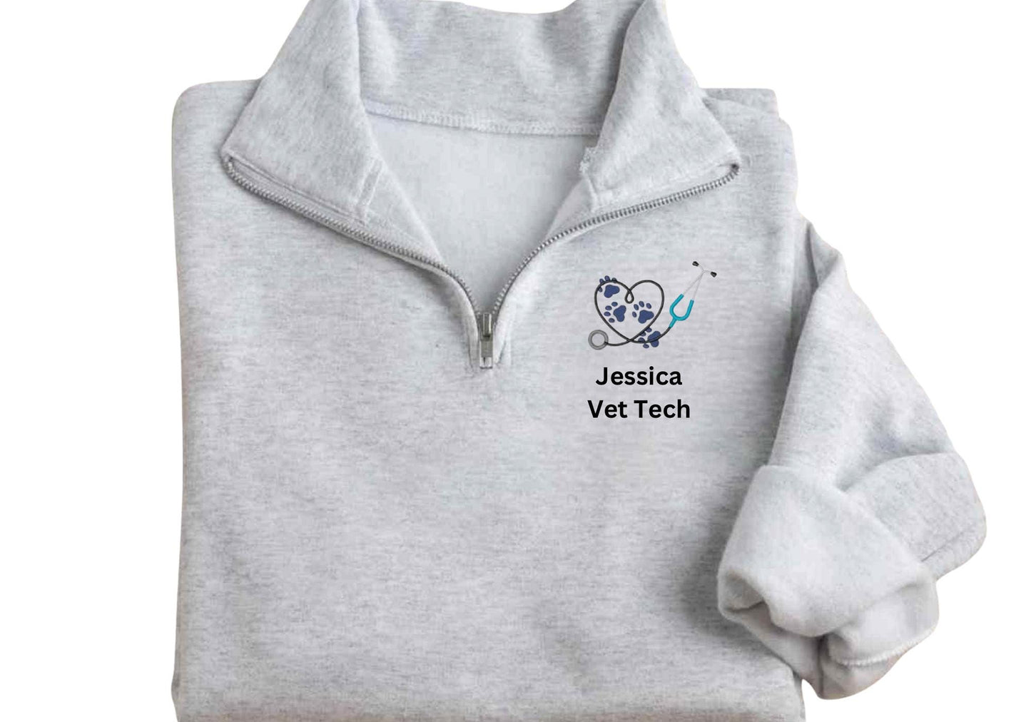 Custom Embroidered vet tech quarter zip - veterinarian medicine Jacket - animal hospital jacket - vet tech pullover - vet office quarter zip