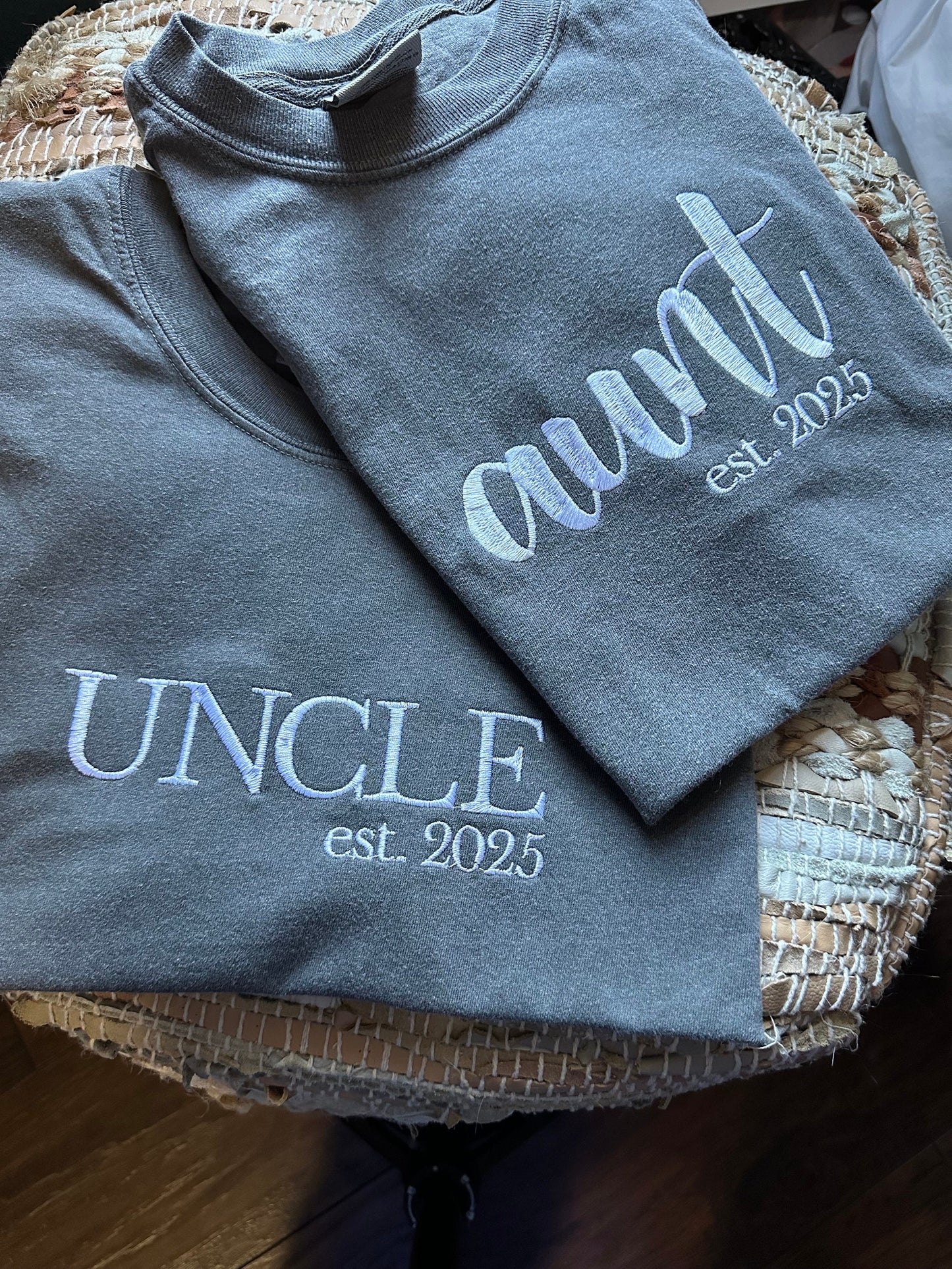 Embroidered uncle and aunt Pregnancy Announcement Short Sleeve Shirt - uncle EST Date Shirt - Auntie gift - Funcle gift - Soon to be Aunt
