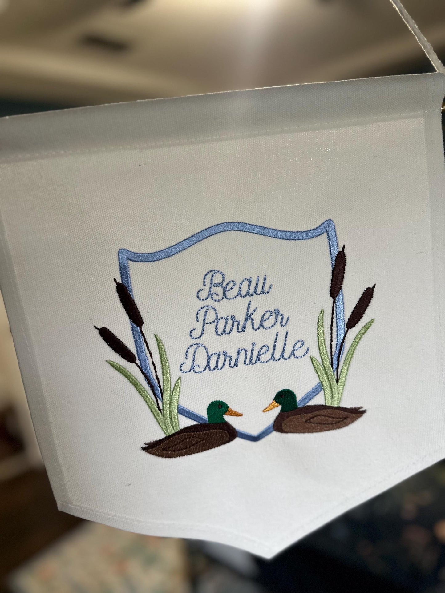 Embroidered Duck Nursery Baby Boy Banner - Country Welcome Banner - Boy Hospital Door Sign - Country Baby Shower