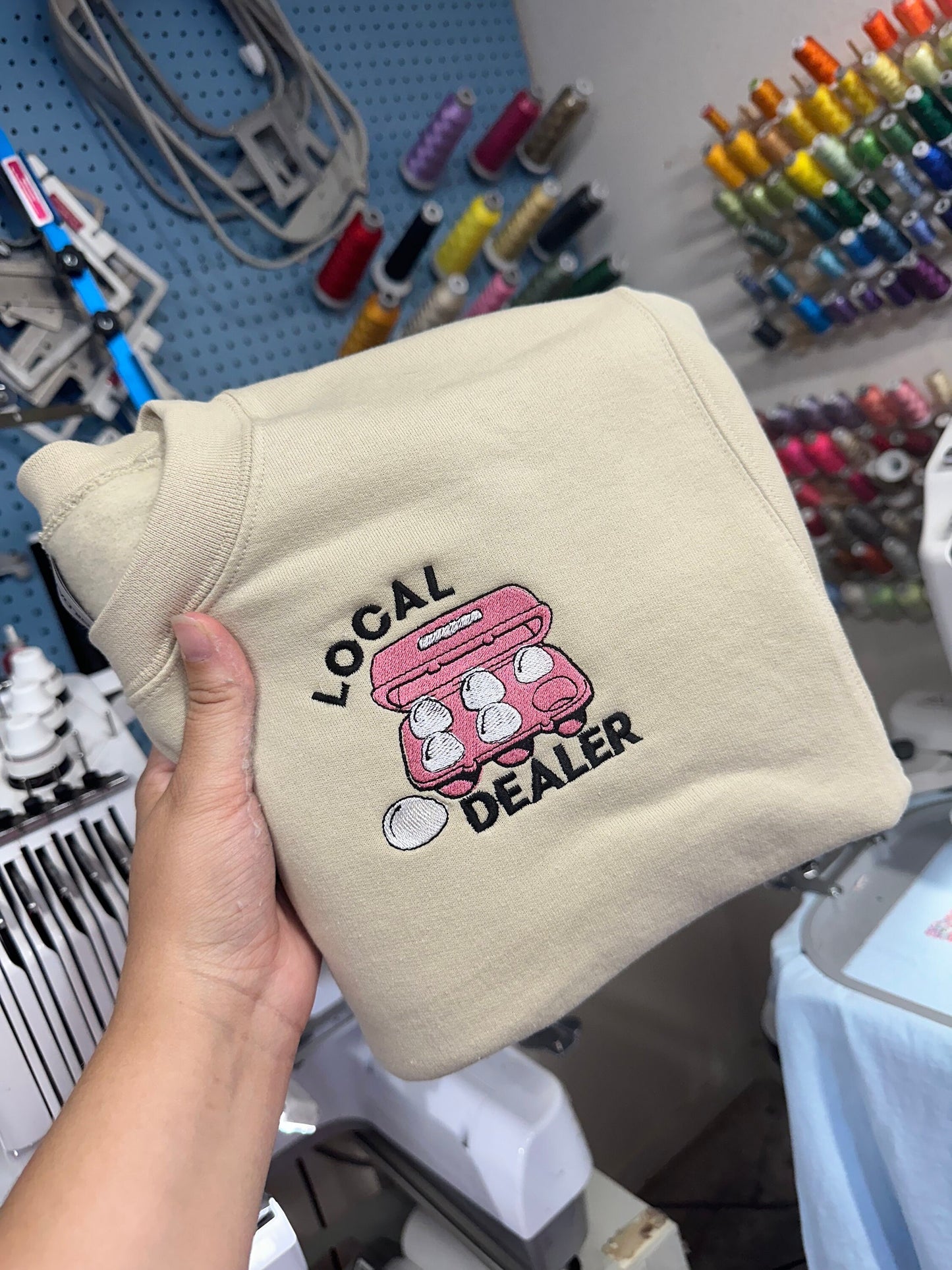 Embroidered Egg Local dealer sweatshirt - embroidered chicken shirt - gift for chicken lovers - chicken mama - chicken egg shirt