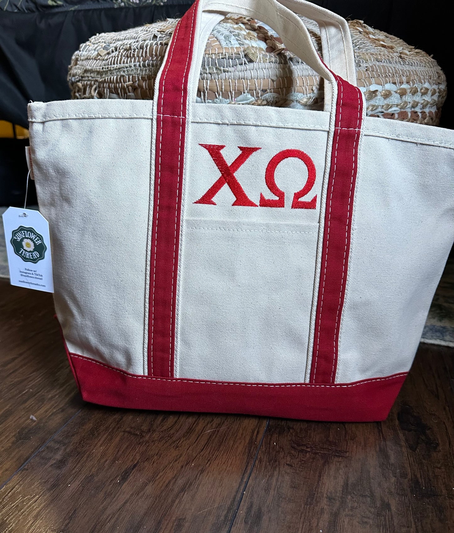 Embroidered chi omega Canvas Bag - chi o Tote Bag with Zipper - Sorority Gift - big/little gift