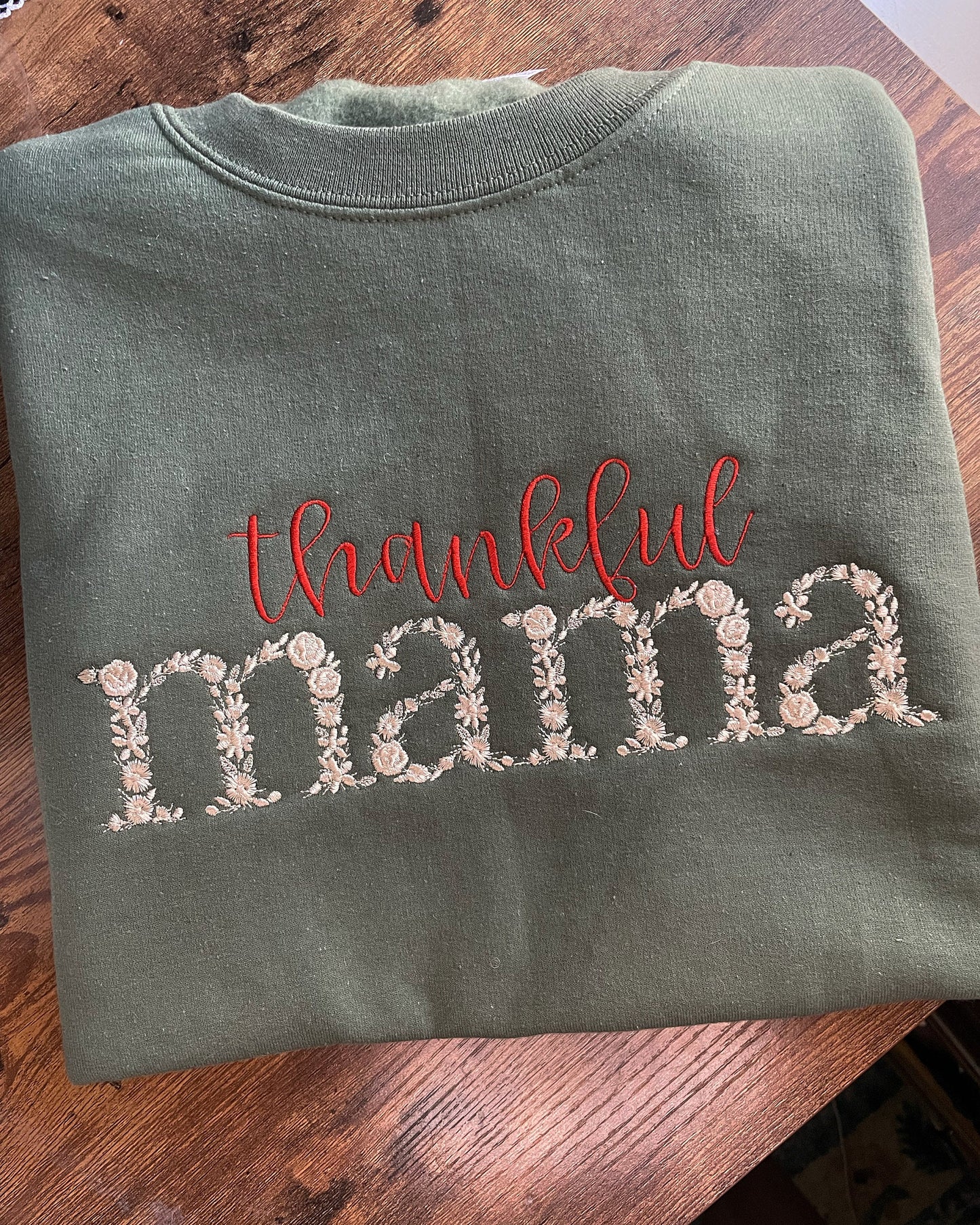 Embroidered thankful mama Sweatshirt - thanksgiving Sweatshirt - floral mama sweatshirt - cute thanksgiving embroidered sweatshirt