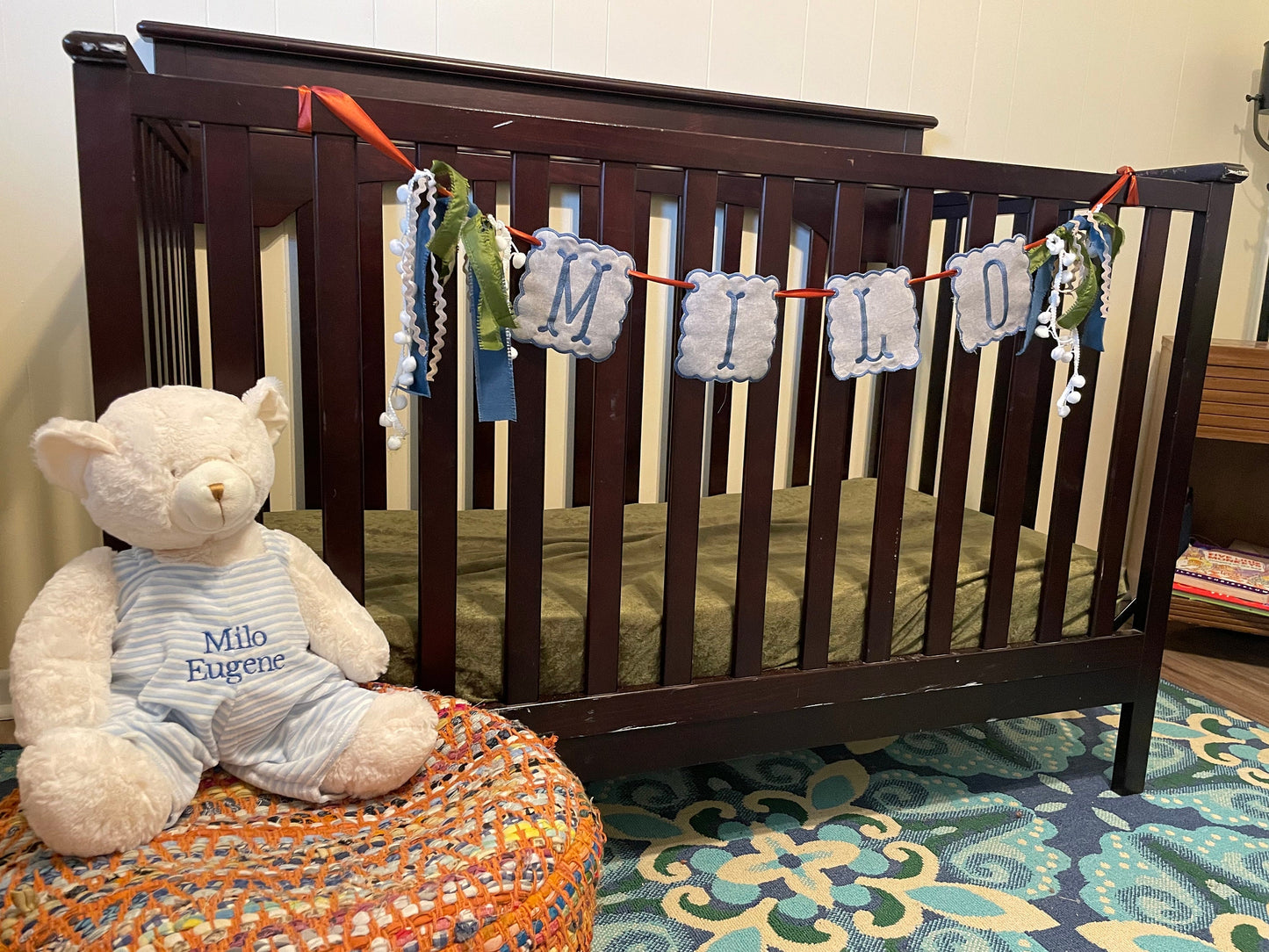 Baby boy Crib Embroidered Banner - Embroidered Name banner - Baby shower decor banner - personalized name banner - boy nursery decor