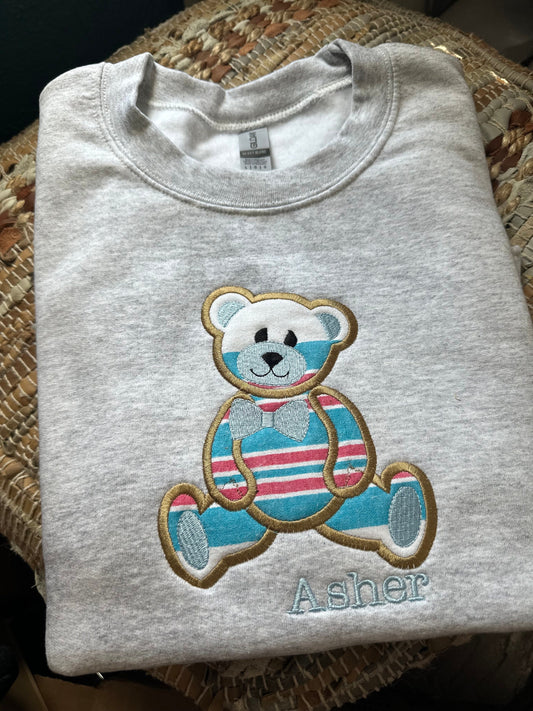 Mama embroidered baby outfit keepsake teddy bear applique sweatshirt, gift for mom, personalized mama shirt, mama sweatshirt baby clothes