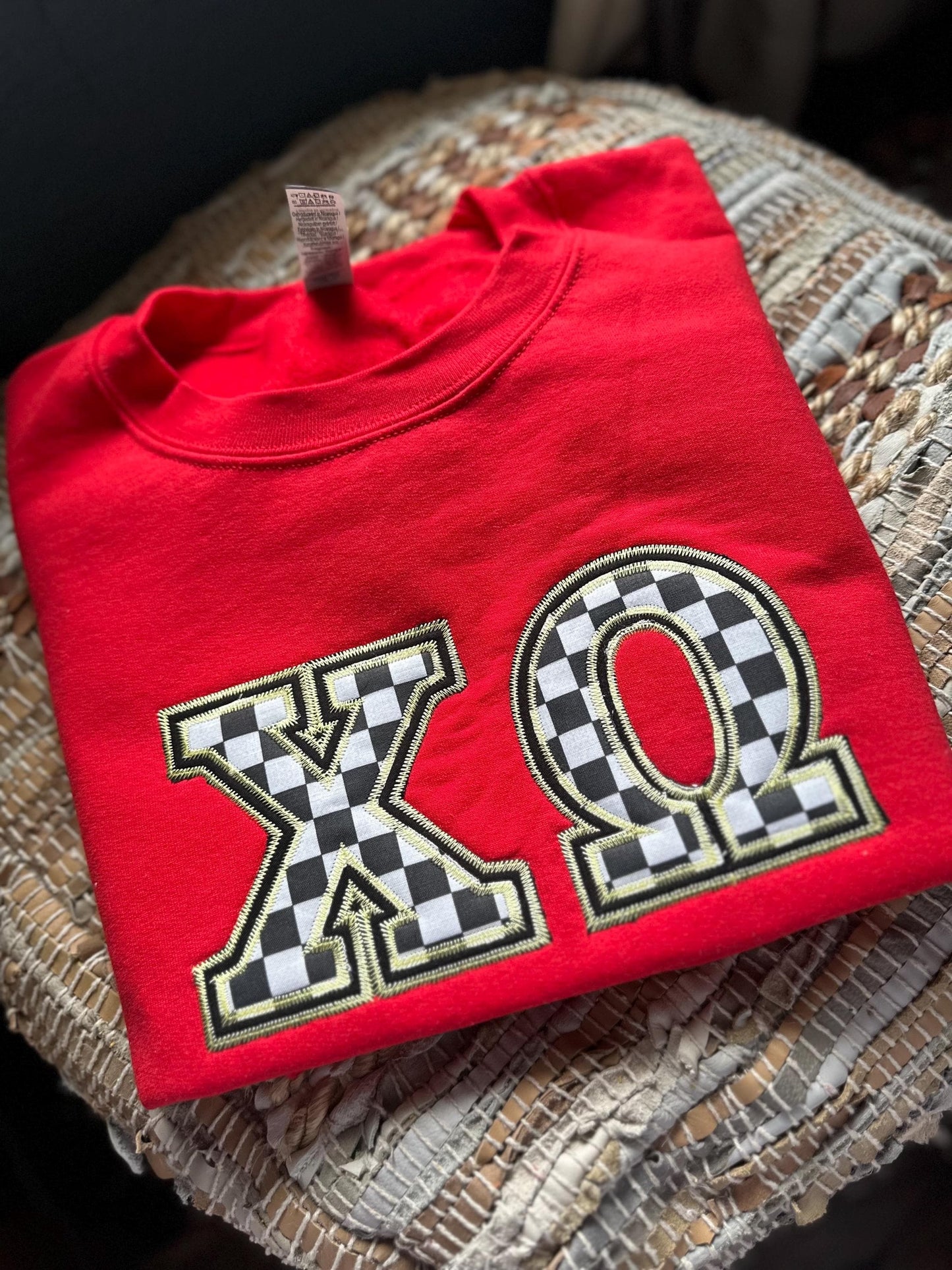 Embroidered Chi O checkered sweatshirt - Chi Omega wear - Sorority Sweatshirt - Big/Little Gift - Sorority Greek Licensed Merch - Chi O rush