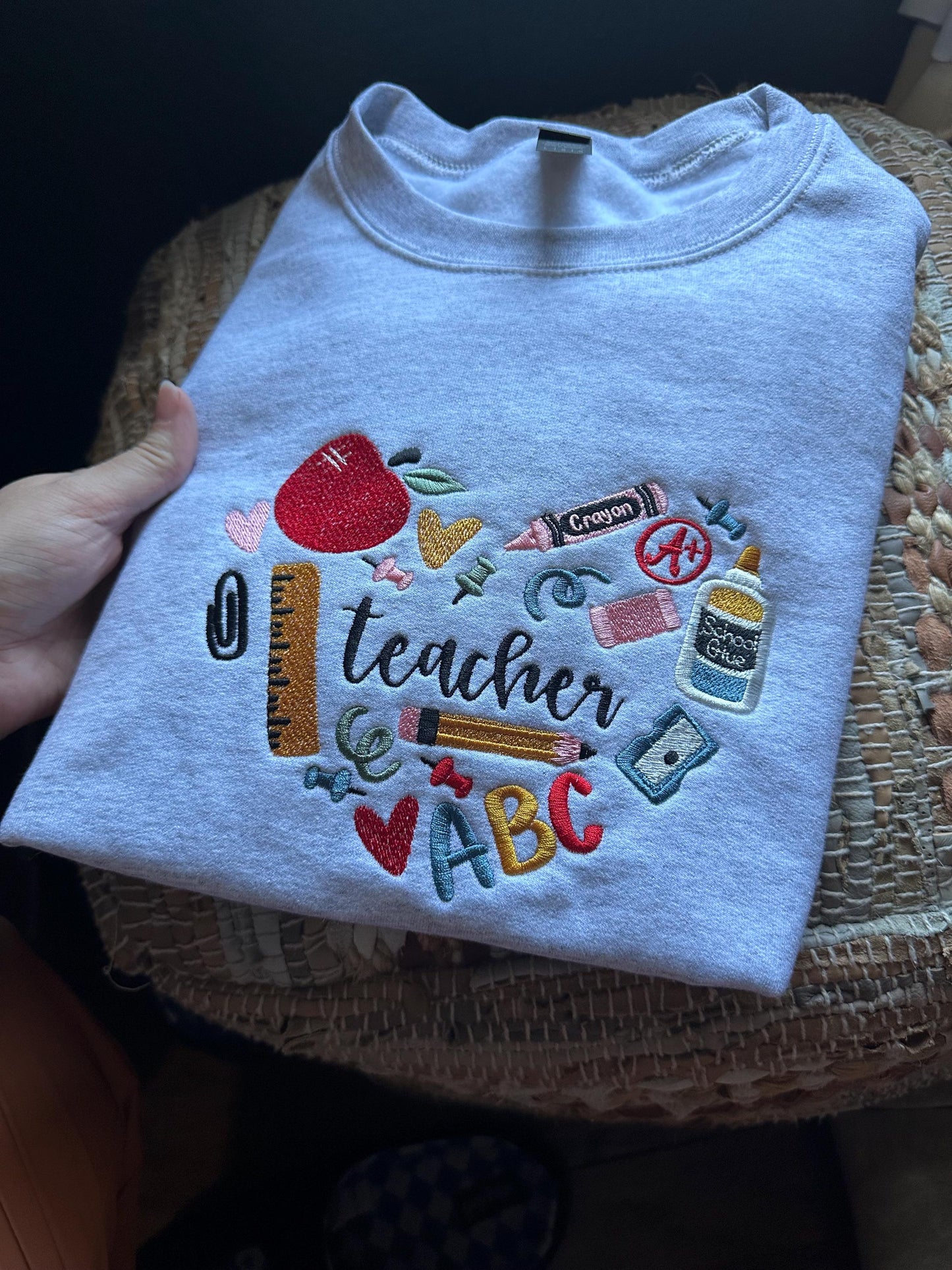 Embroidered 90s Vibe Teacher Sweatshirt - Embroidered Teacher Sweatshirt - Teacher Gift - Student Teacher Sweatshirt - DayCare Sweatshirt