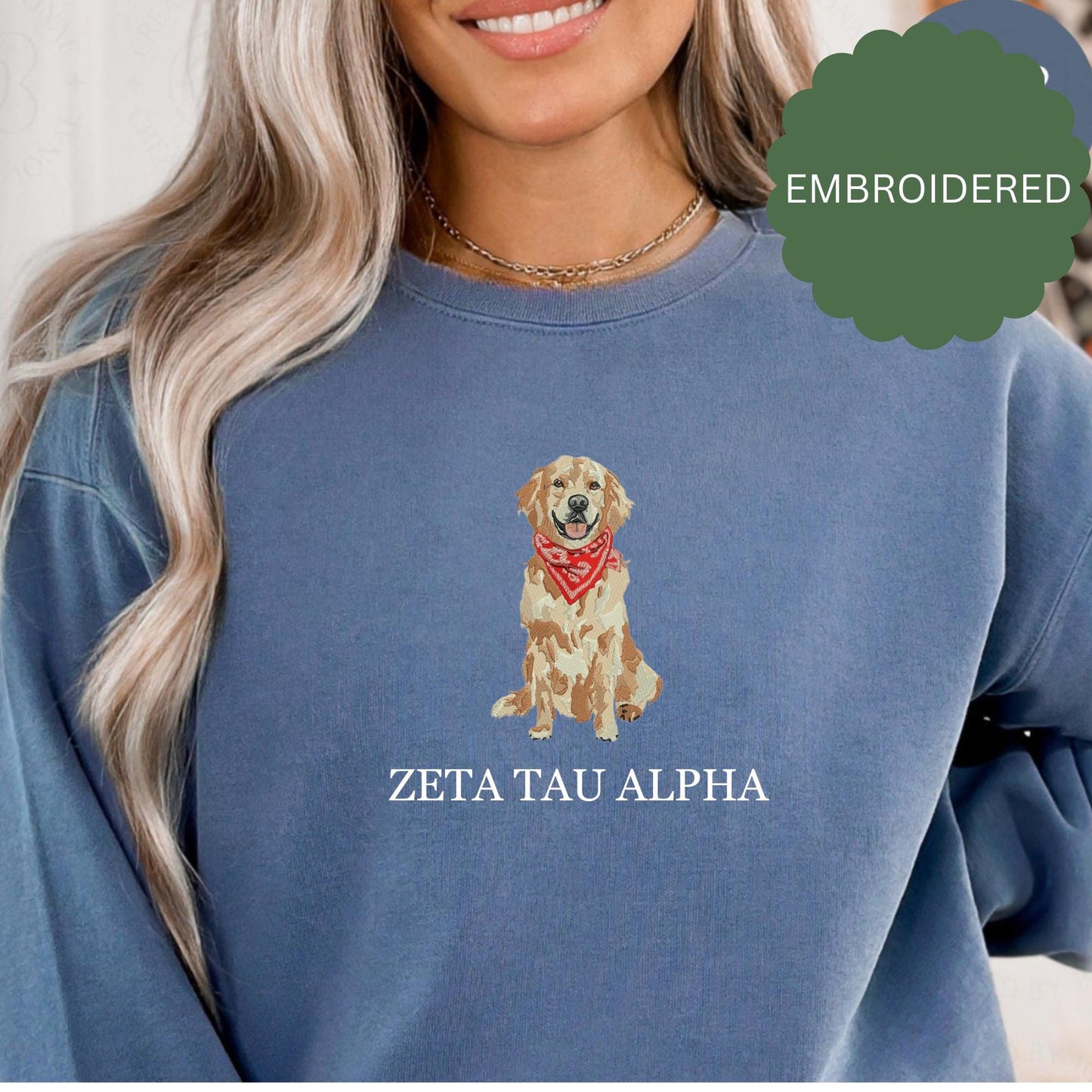 Embroidered Zeta Tau Alpha golden sweatshirt - ZTA wear - Sorority Sweatshirt - Big/Little Gift - Sorority Greek Licensed Merch -