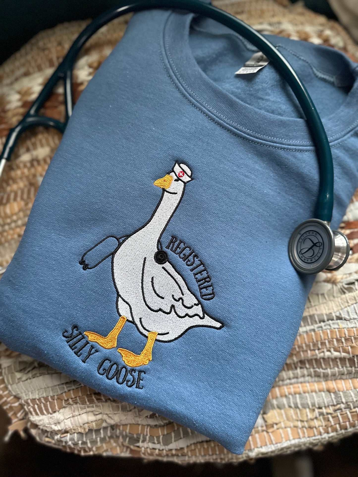 Embroidered Registered Silly Goose nurse sweatshirt - funny nurse sweatshirt - personalize nurse crewneck - nurse gift - RN sweatshirt