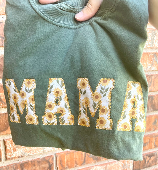 Embroidered Sunflower Mama Short Sleeve Shirt - Appliqué Mama Shirt - Mama gift - mama and mini matching set - mom and daughter shirt