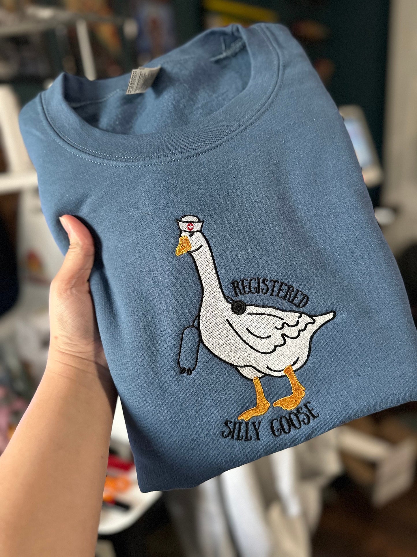 Embroidered Registered Silly Goose nurse sweatshirt - funny nurse sweatshirt - personalize nurse crewneck - nurse gift - RN sweatshirt