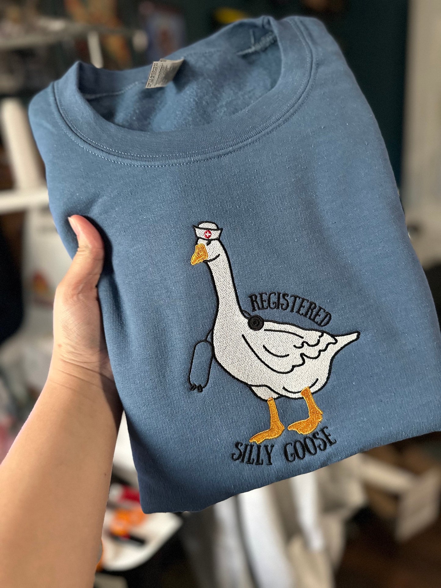 Embroidered Registered Silly Goose nurse sweatshirt - funny nurse sweatshirt - personalize nurse crewneck - nurse gift - RN sweatshirt