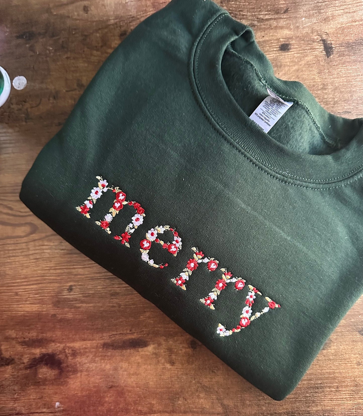 Embroidered merry floral Sweatshirt - Christmas sweatshirt