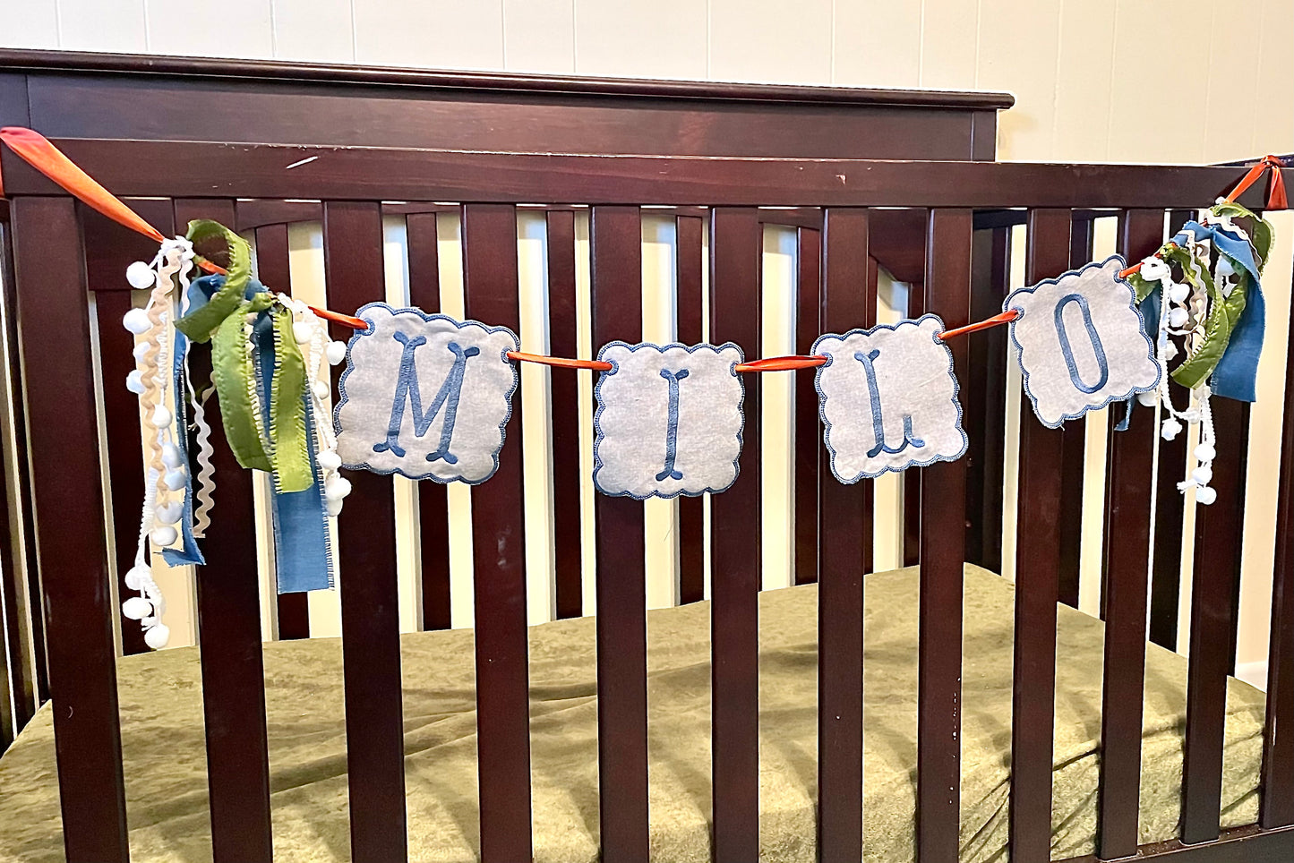 Baby boy Crib Embroidered Banner - Embroidered Name banner - Baby shower decor banner - personalized name banner - boy nursery decor