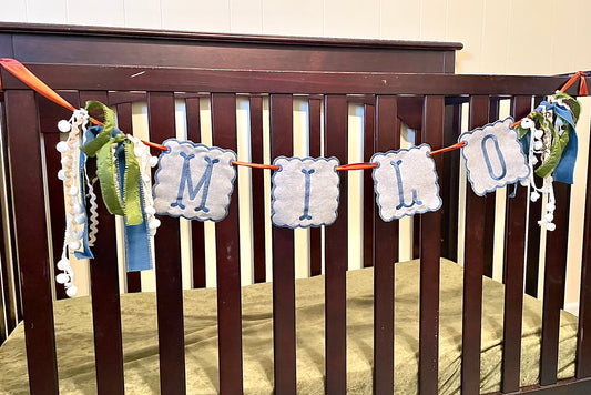 Baby boy Crib Embroidered Banner - Embroidered Name banner - Baby shower decor banner - personalized name banner - boy nursery decor