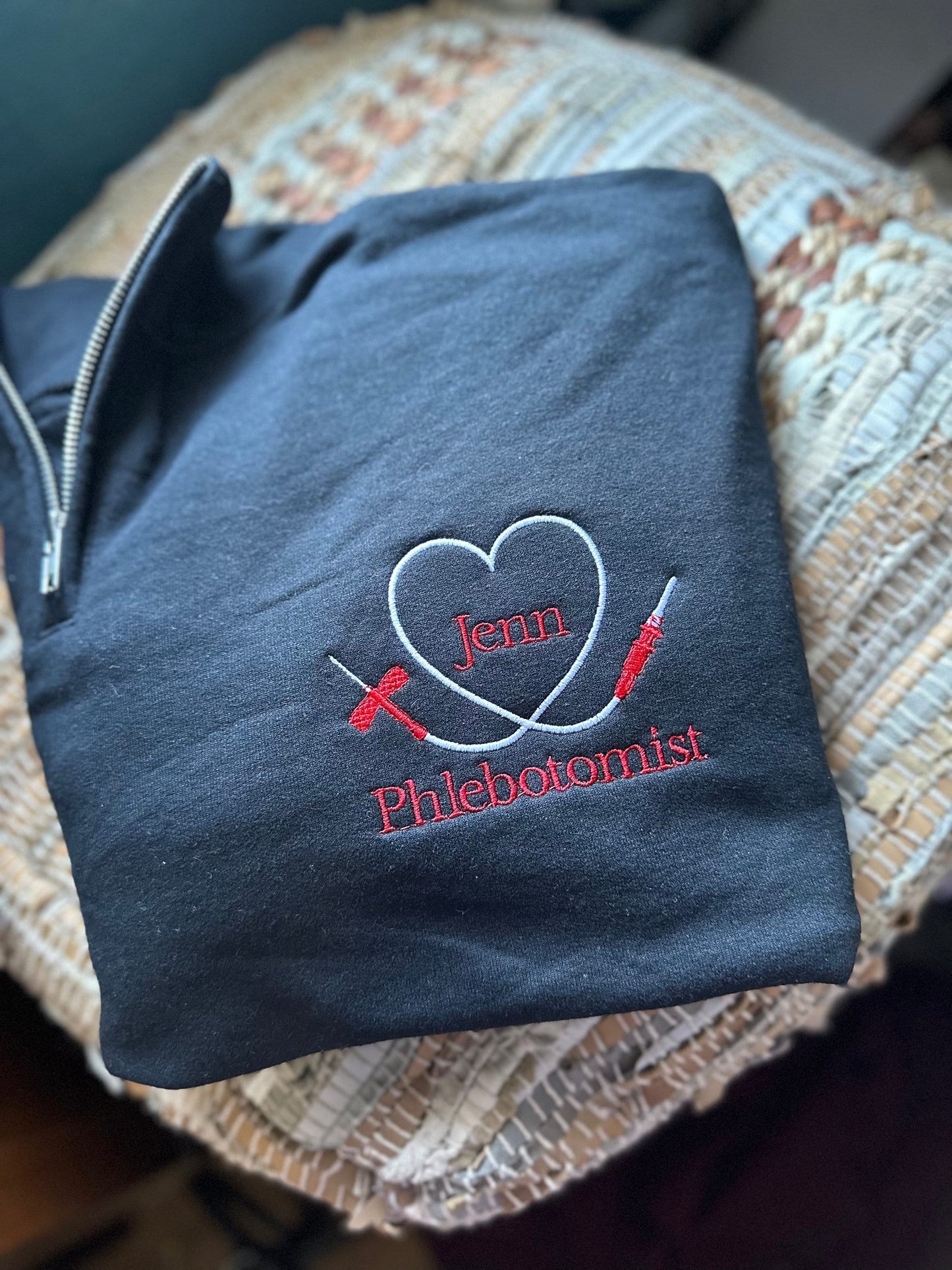 Custom Embroidered phlebotomy quarter zip, phlebotomist jacket, lab jacket, personalized phlebotomy lab tech quarter zip, lab gift, lab draw