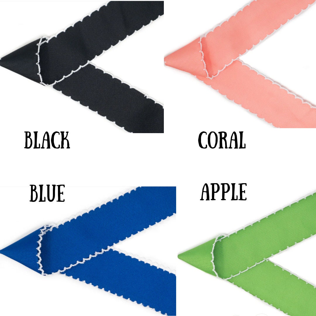 Embroidered school mascot scolloped edge Bow with Name - school spirit bow - Embroidered scolloped Bow