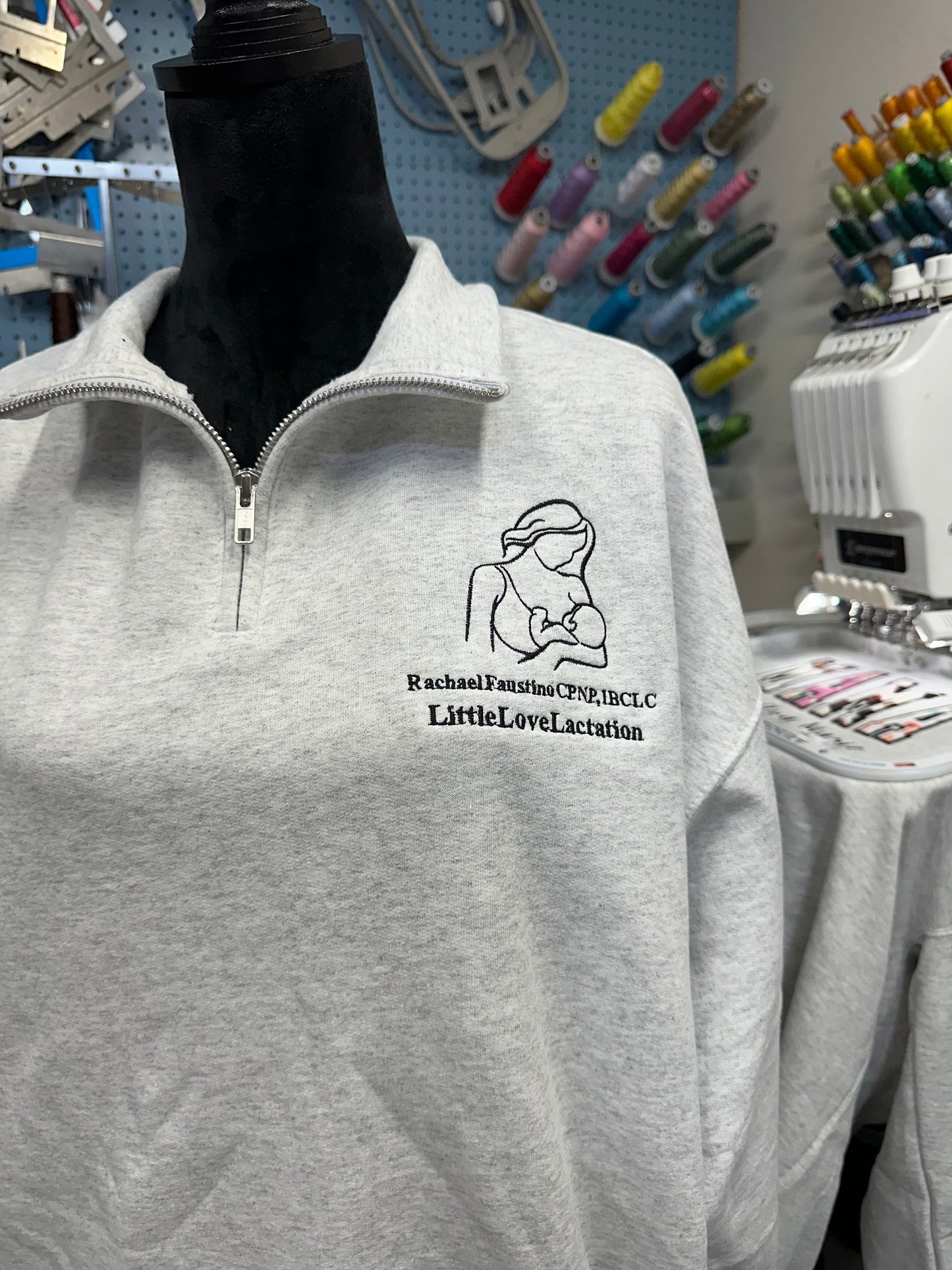 Custom Embroidered lactation quarter zip post partum pullover midwife jacket, personalized doula quarter, lactation jacket, IBCLC, WBW