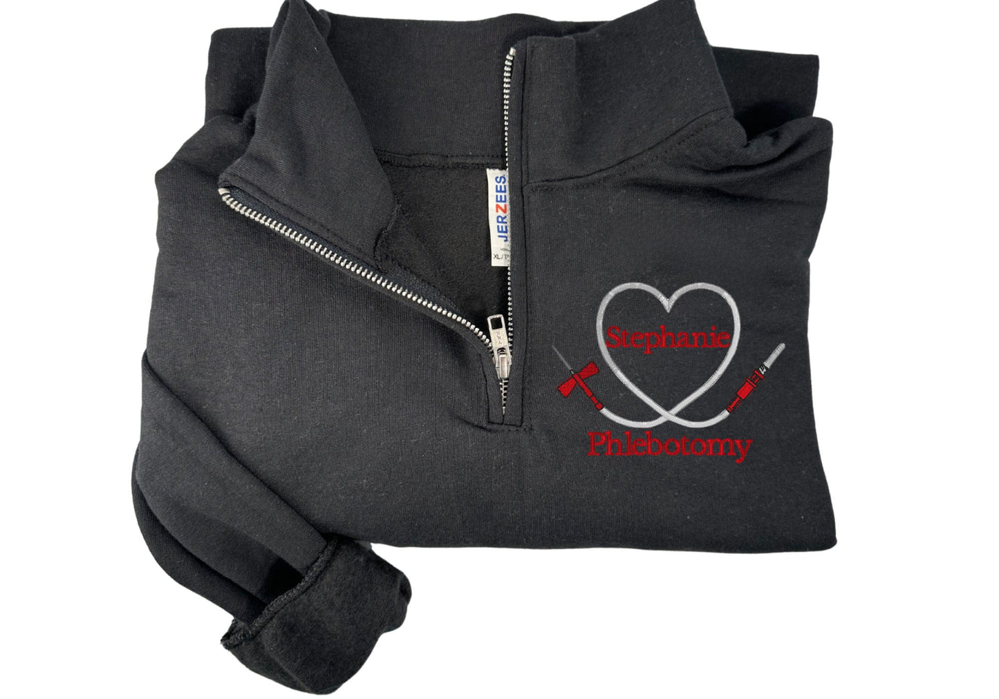 Custom Embroidered phlebotomy quarter zip, phlebotomist jacket, lab jacket, personalized phlebotomy lab tech quarter zip, lab gift, lab draw