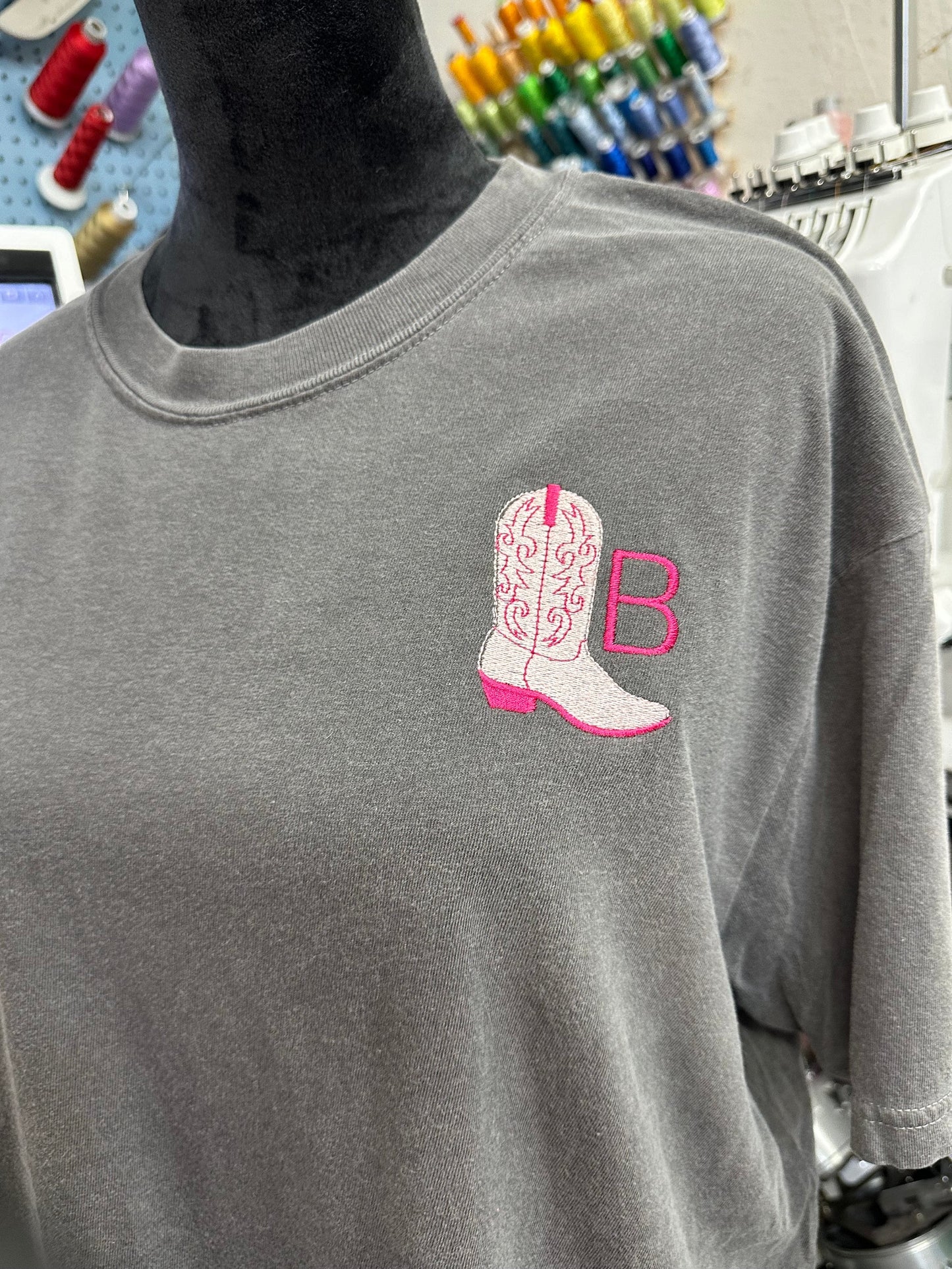 Embroidered Monogram Boot Short Sleeve Shirt - personalized western shirt - embroidered glam country shirt - cowgirl shirt