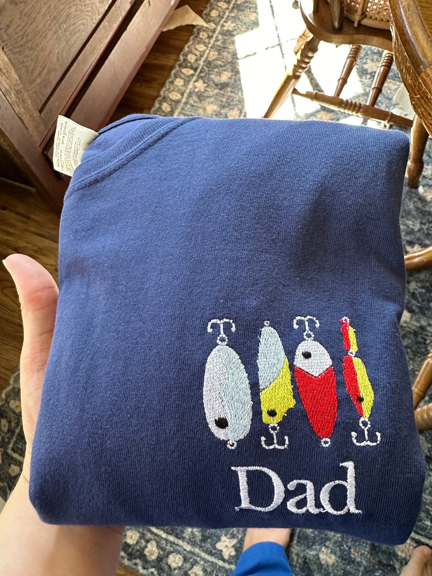 Father’s Fishing Embroidered Shirt -Fathers Day Shirt - personalized dad shirt - embroidered lure shirt - personalized grandpa fishing shirt
