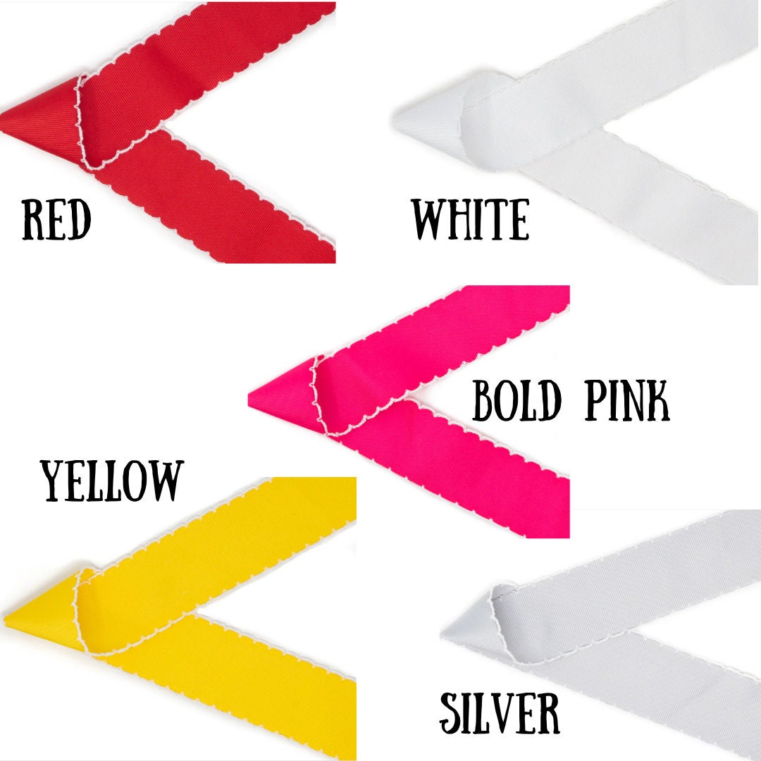 Embroidered school mascot scolloped edge Bow with Name - school spirit bow - Embroidered scolloped Bow