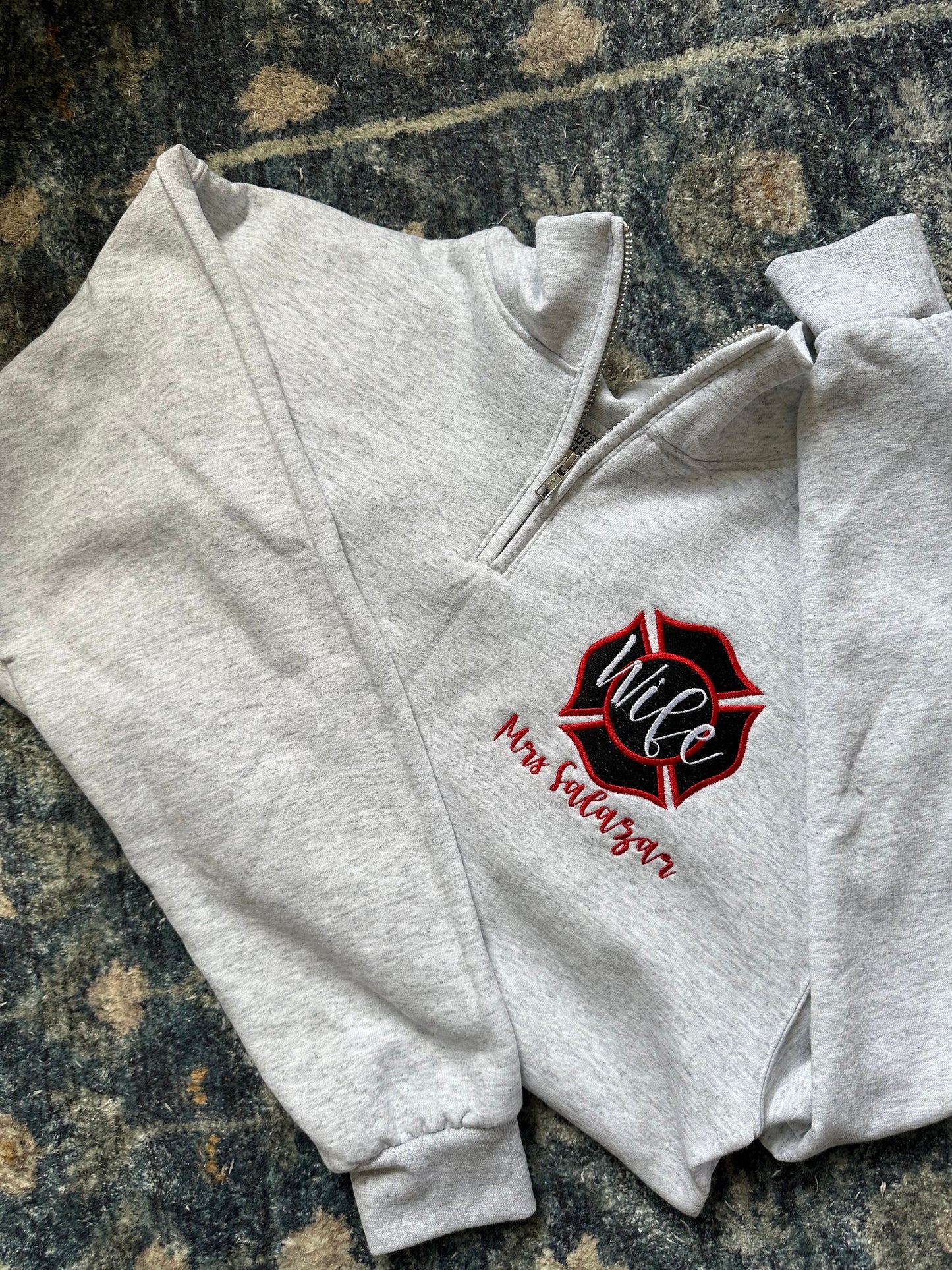 Custom Embroidered Firefighter wife quarter zip pullover firewife jacket, personalized firefighter wife quarter zip, firefighter girlfriend