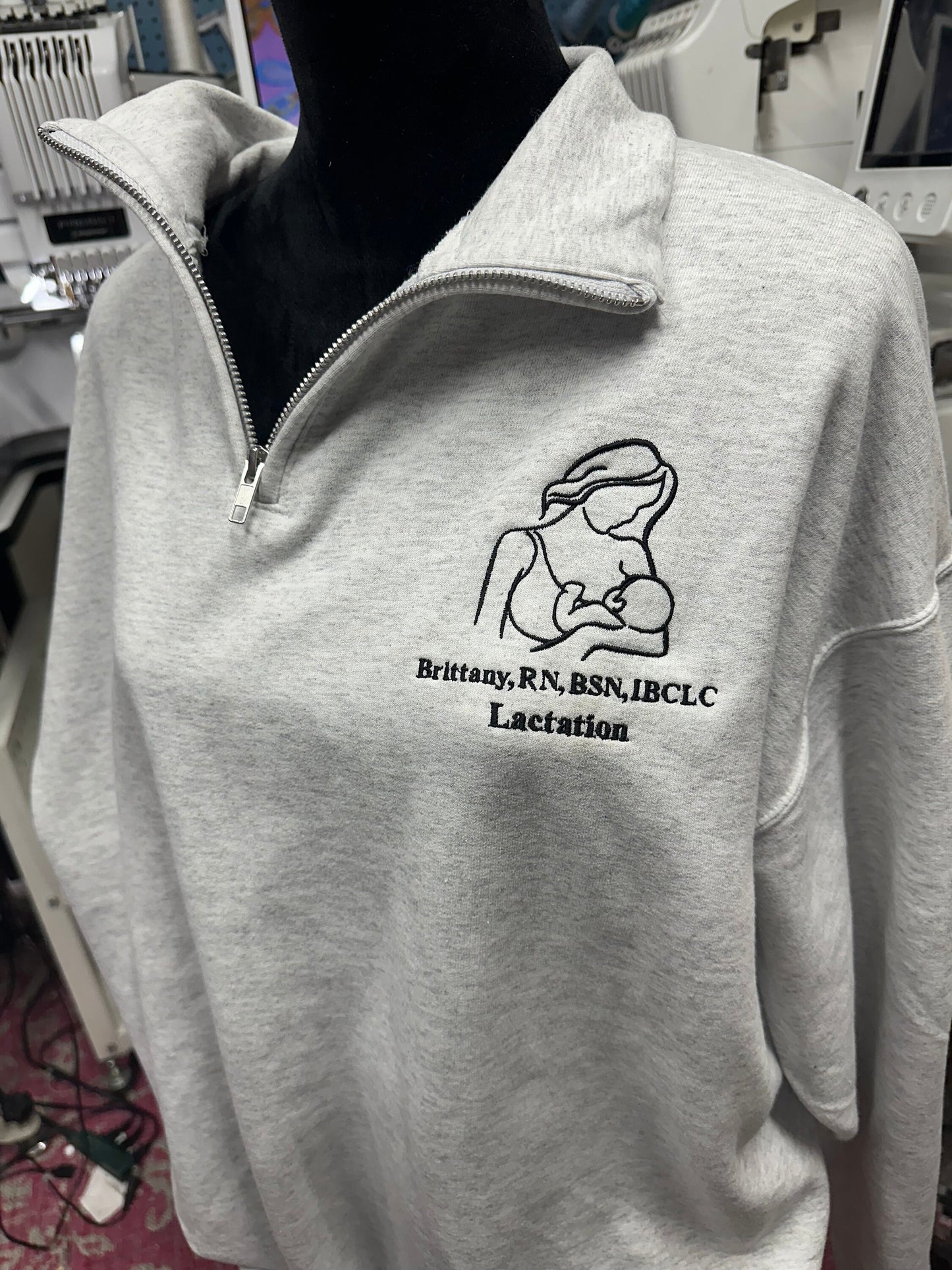 Custom Embroidered lactation quarter zip post partum pullover midwife jacket, personalized doula quarter, lactation jacket, IBCLC, WBW
