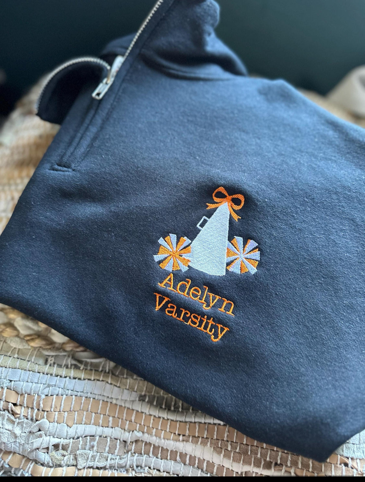 Embroidered Cheer Mom Quarter Zip - Cheerleader pullover - personalize varsity pullover - Megaphone and pom pom Quarter zip -Cheer sweatshir