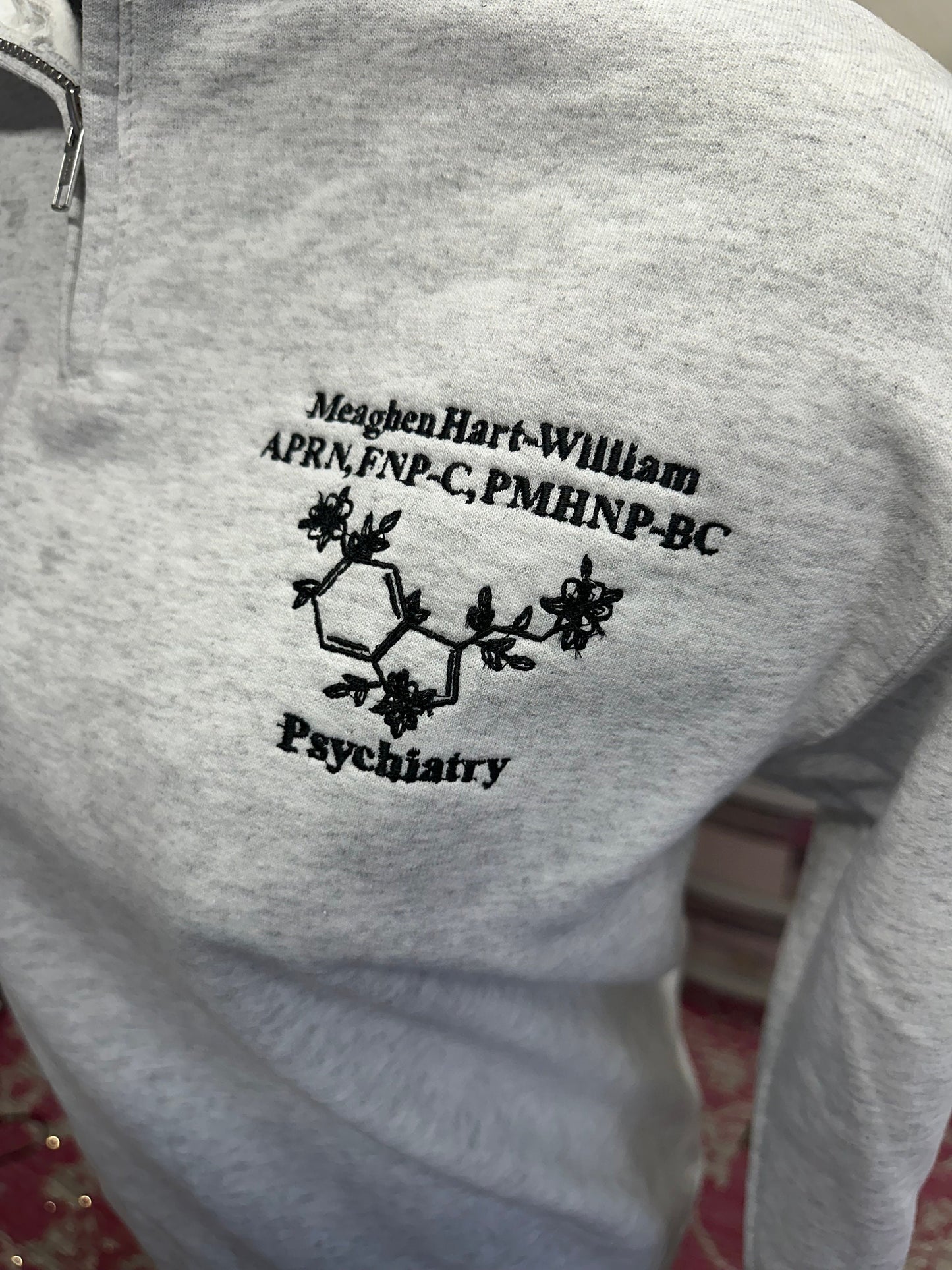 Custom Embroidered psychiatric nurse quarter zip, psych nurse jacket, serotonin jacket, personalized nurse practitioner quarter zip,