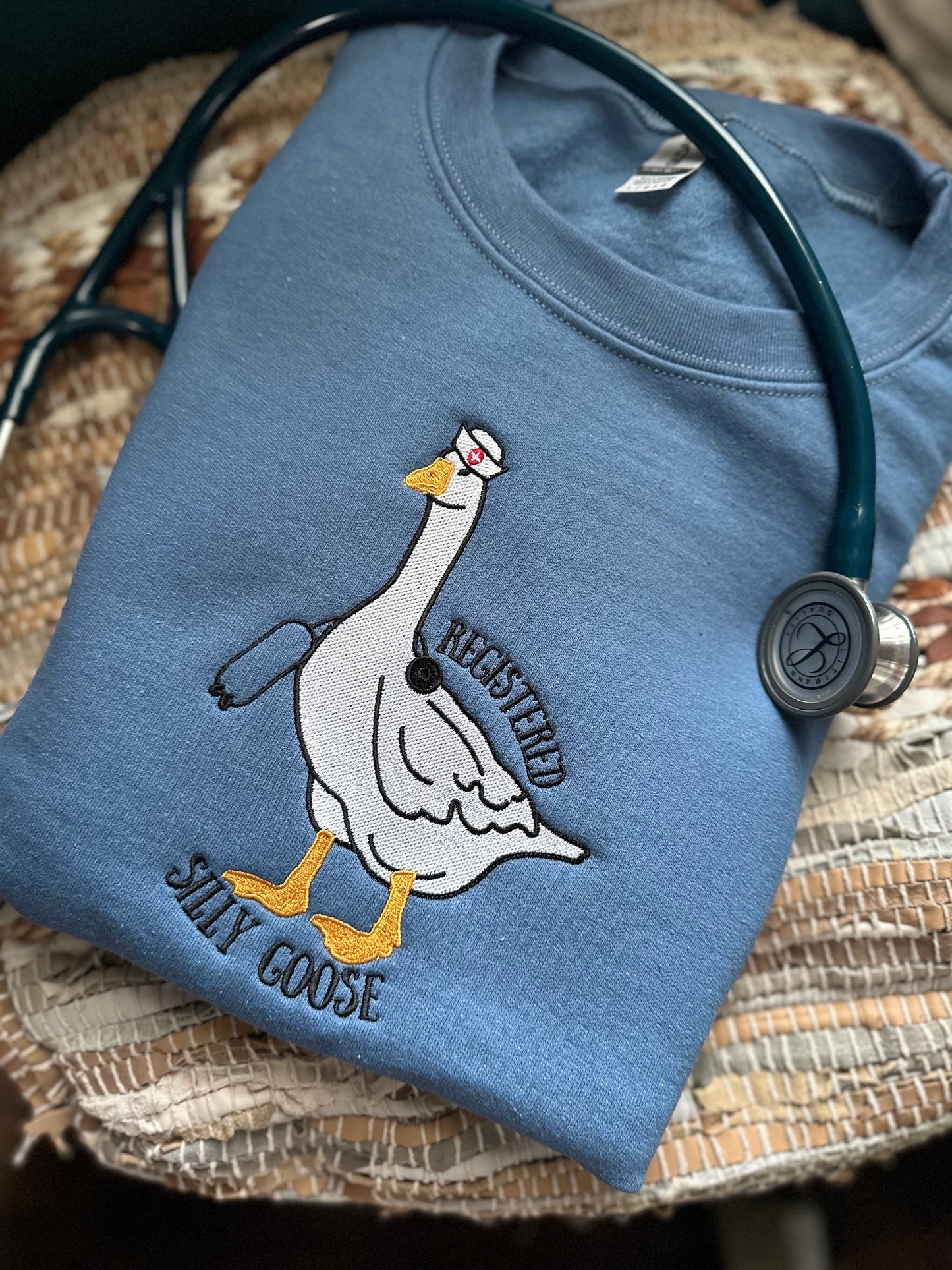 Embroidered Registered Silly Goose nurse sweatshirt - funny nurse sweatshirt - personalize nurse crewneck - nurse gift - RN sweatshirt