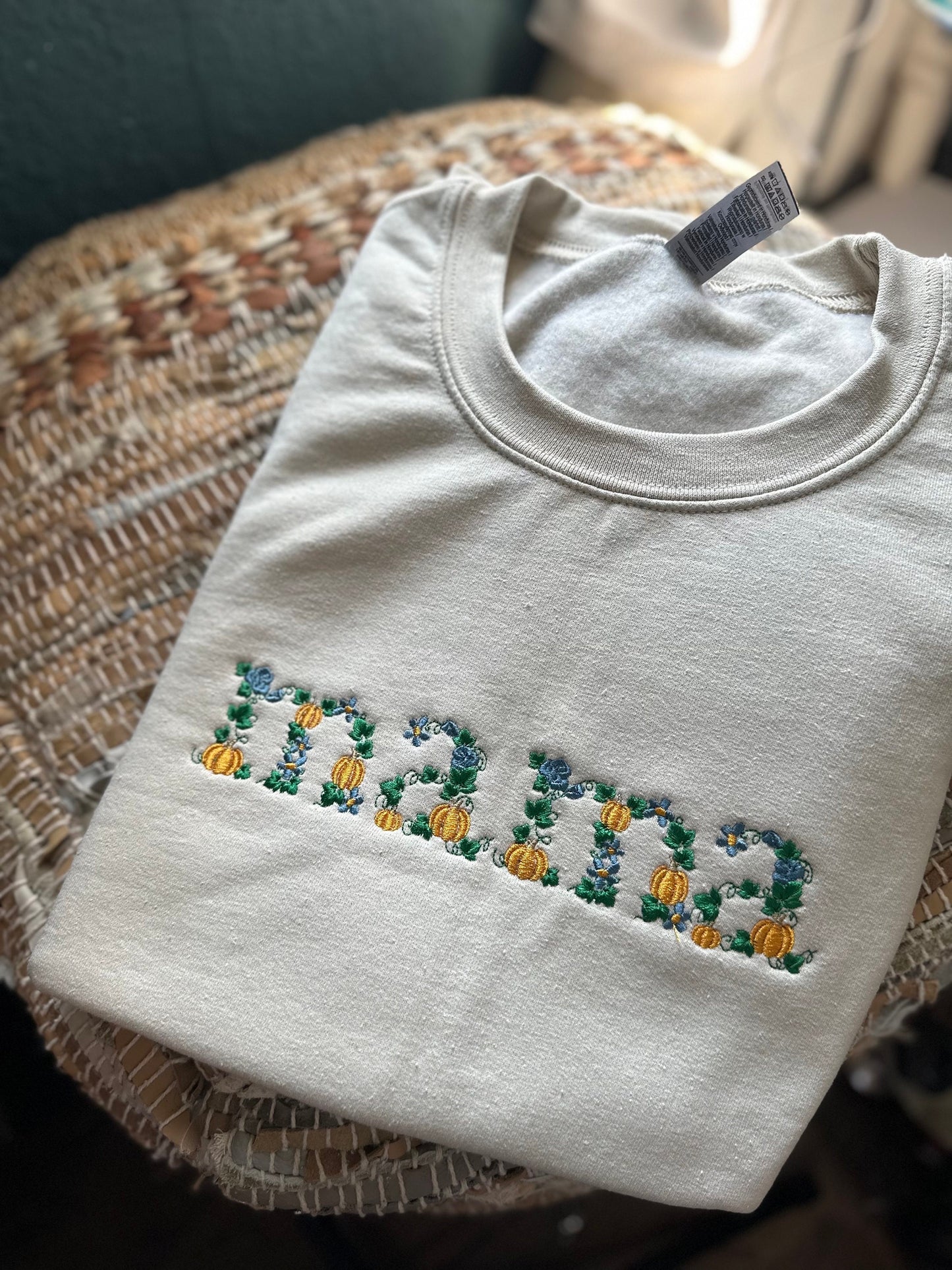 Embroidered MAMA pumpkin and floral Sweatshirt - MAMA fall Sweatshirt - MAMA sweatshirt - nana embroidered fall sweatshirt - mom gift