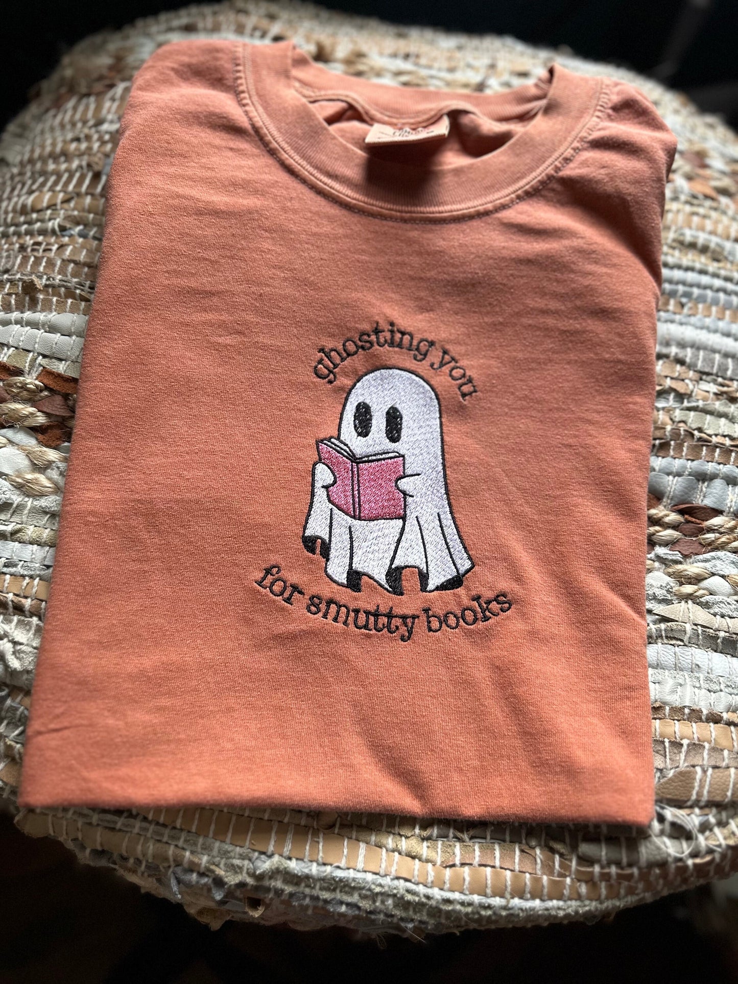 Embroidered Halloween book shirt - ghost Shirt - smutty book shirt - cute Halloween shirt - ghosting you for a smutty book - booktok shirt