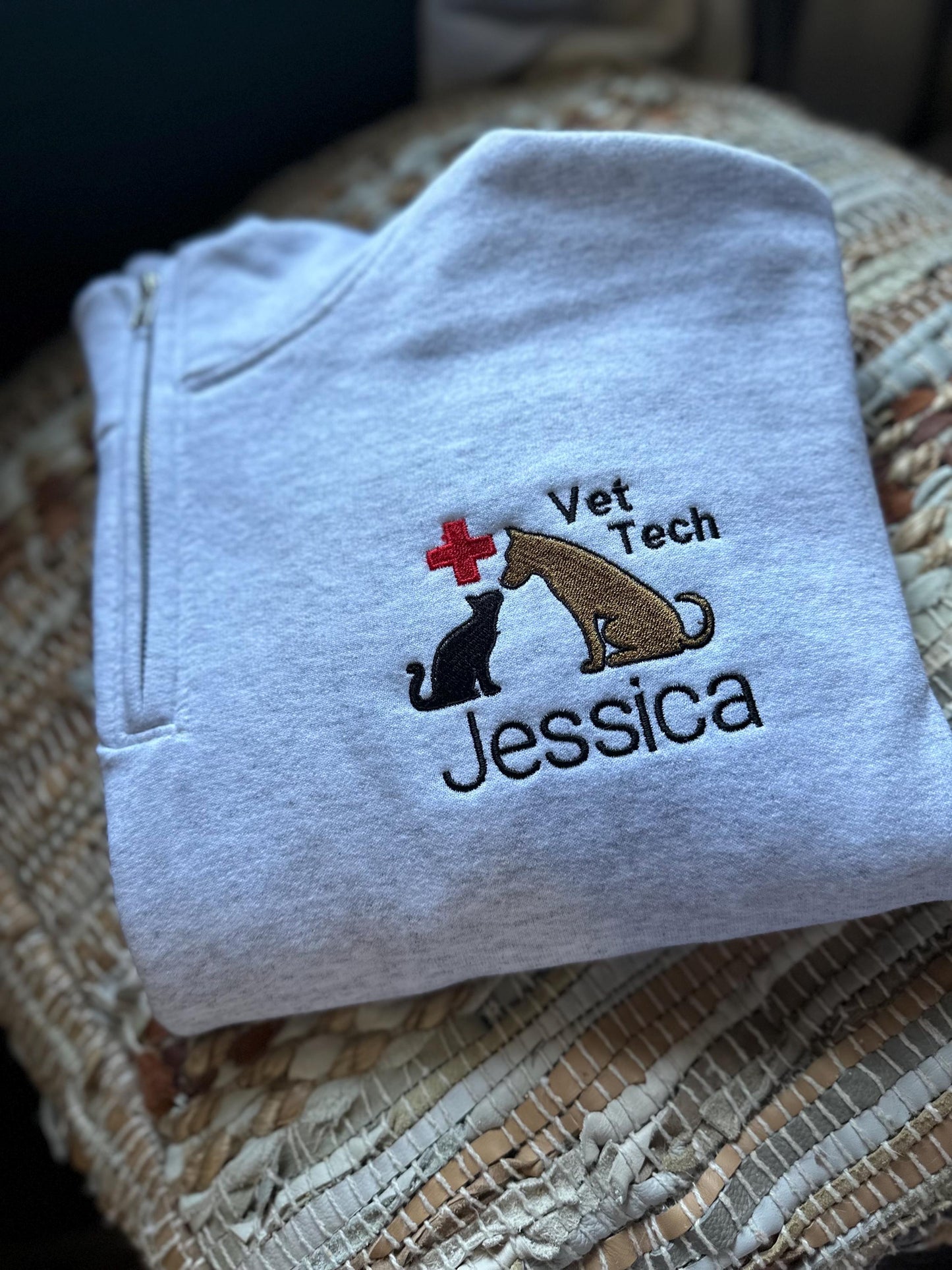 Custom Embroidered vet tech quarter zip - veterinarian medicine Jacket - animal hospital jacket - vet tech pullover - vet office quarter zip