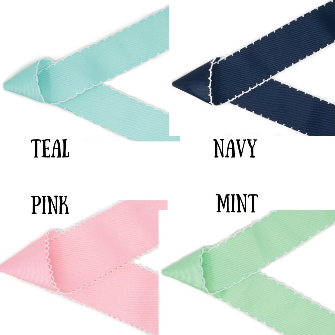 Embroidered school mascot scolloped edge Bow with Name - school spirit bow - Embroidered scolloped Bow