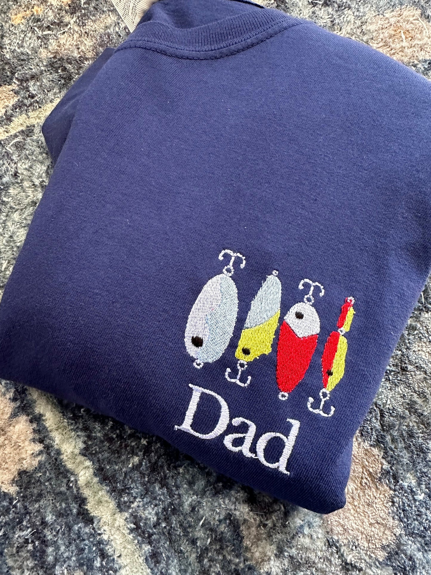 Father’s Fishing Embroidered Shirt -Fathers Day Shirt - personalized dad shirt - embroidered lure shirt - personalized grandpa fishing shirt