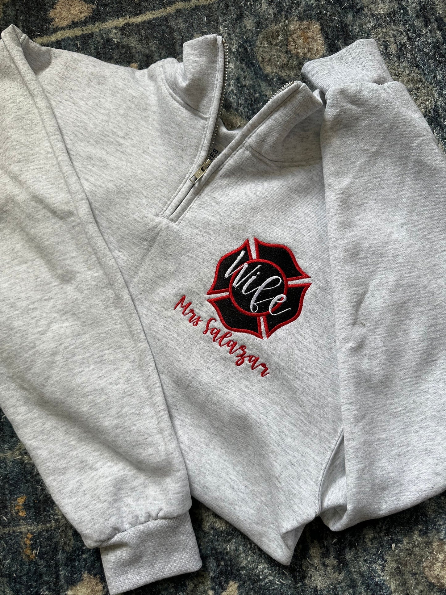 Custom Embroidered Firefighter wife quarter zip pullover firewife jacket, personalized firefighter wife quarter zip, firefighter girlfriend