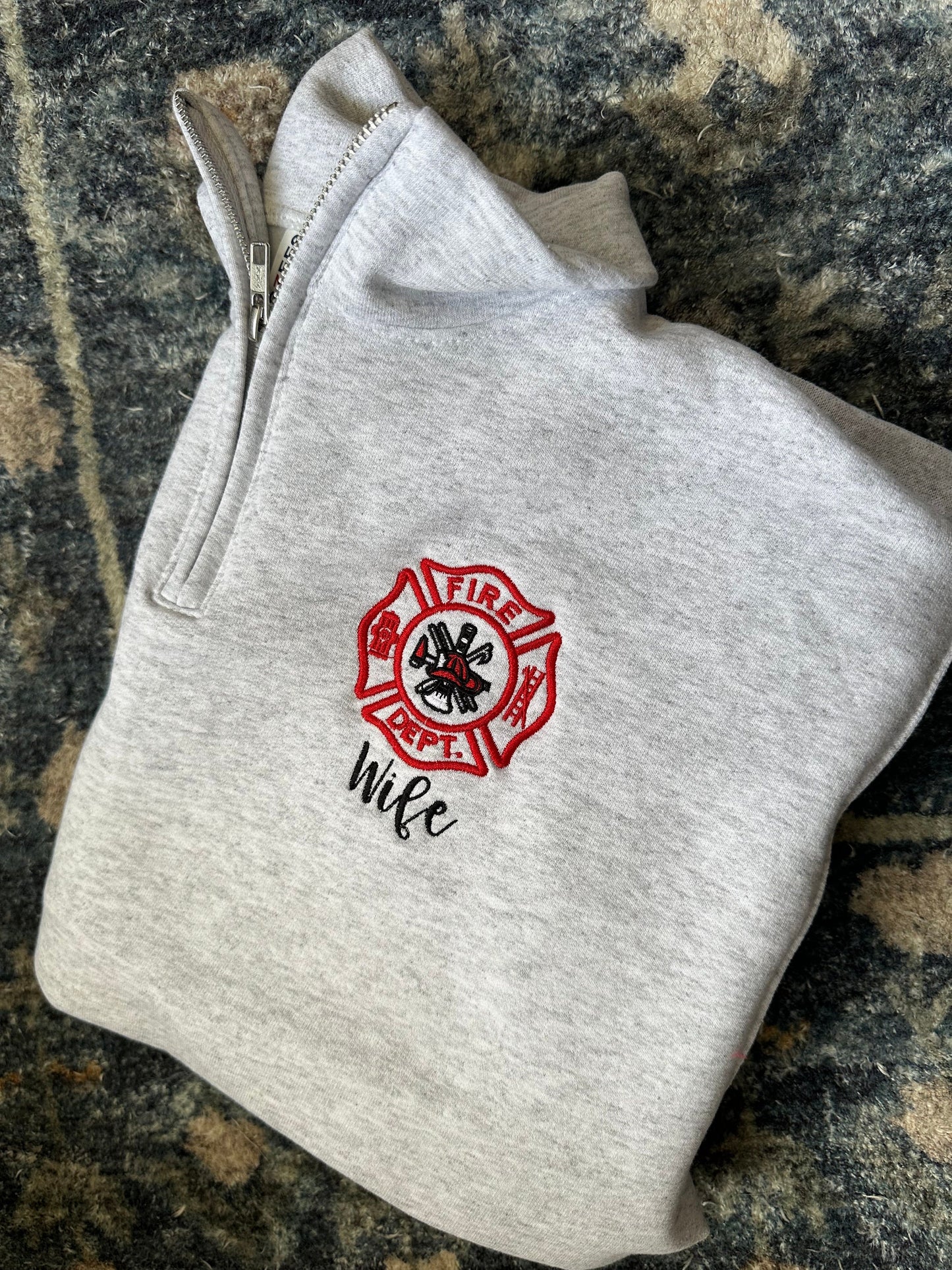 Custom Embroidered Firefighter wife quarter zip pullover firewife jacket, personalized firefighter wife quarter zip, firefighter girlfriend