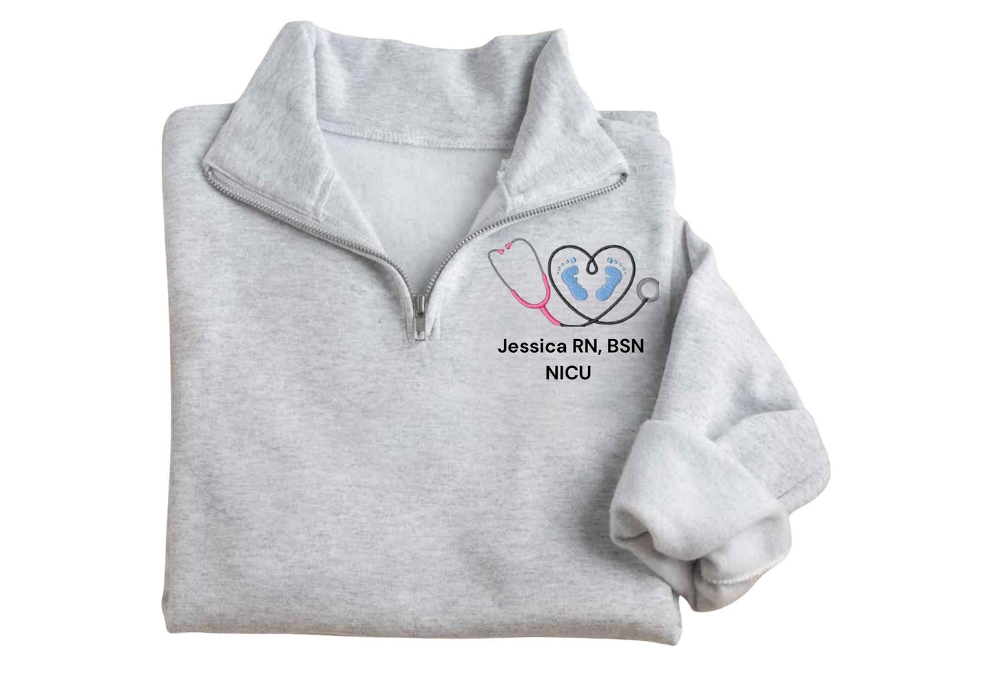 Custom Embroidered nurse quarter zip - Floral RN Jacket - Floral Nurse jacket - personalized quarter zip floral zip jack - nurse gift