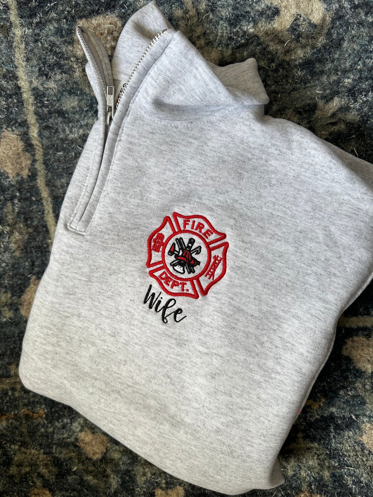 Custom Embroidered Firefighter wife quarter zip pullover firewife jacket, personalized firefighter wife quarter zip, firefighter girlfriend