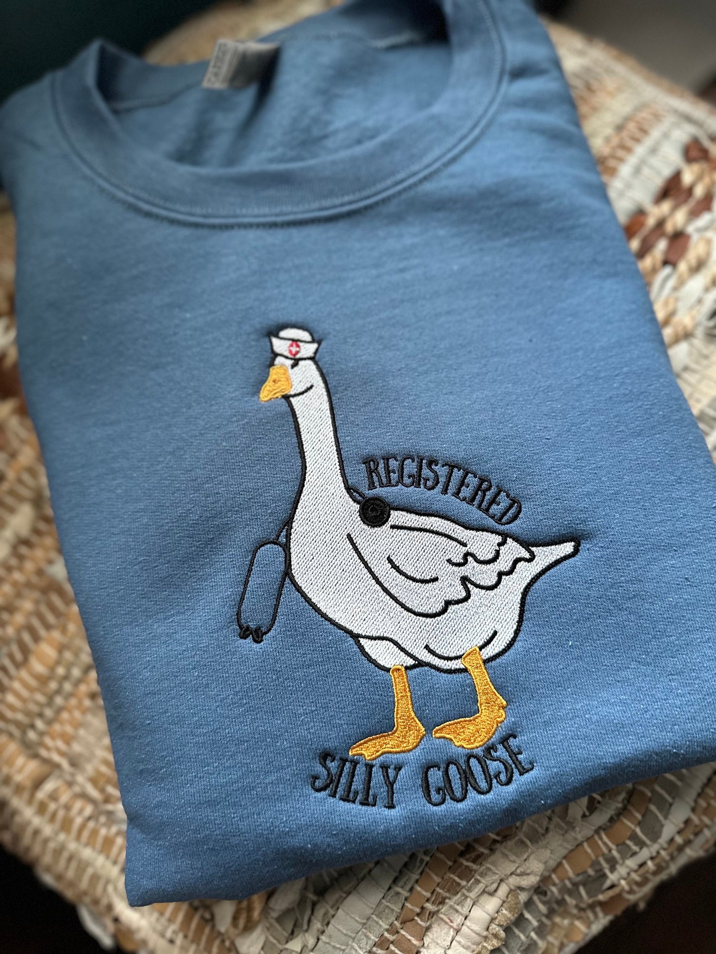 Embroidered Registered Silly Goose nurse sweatshirt - funny nurse sweatshirt - personalize nurse crewneck - nurse gift - RN sweatshirt