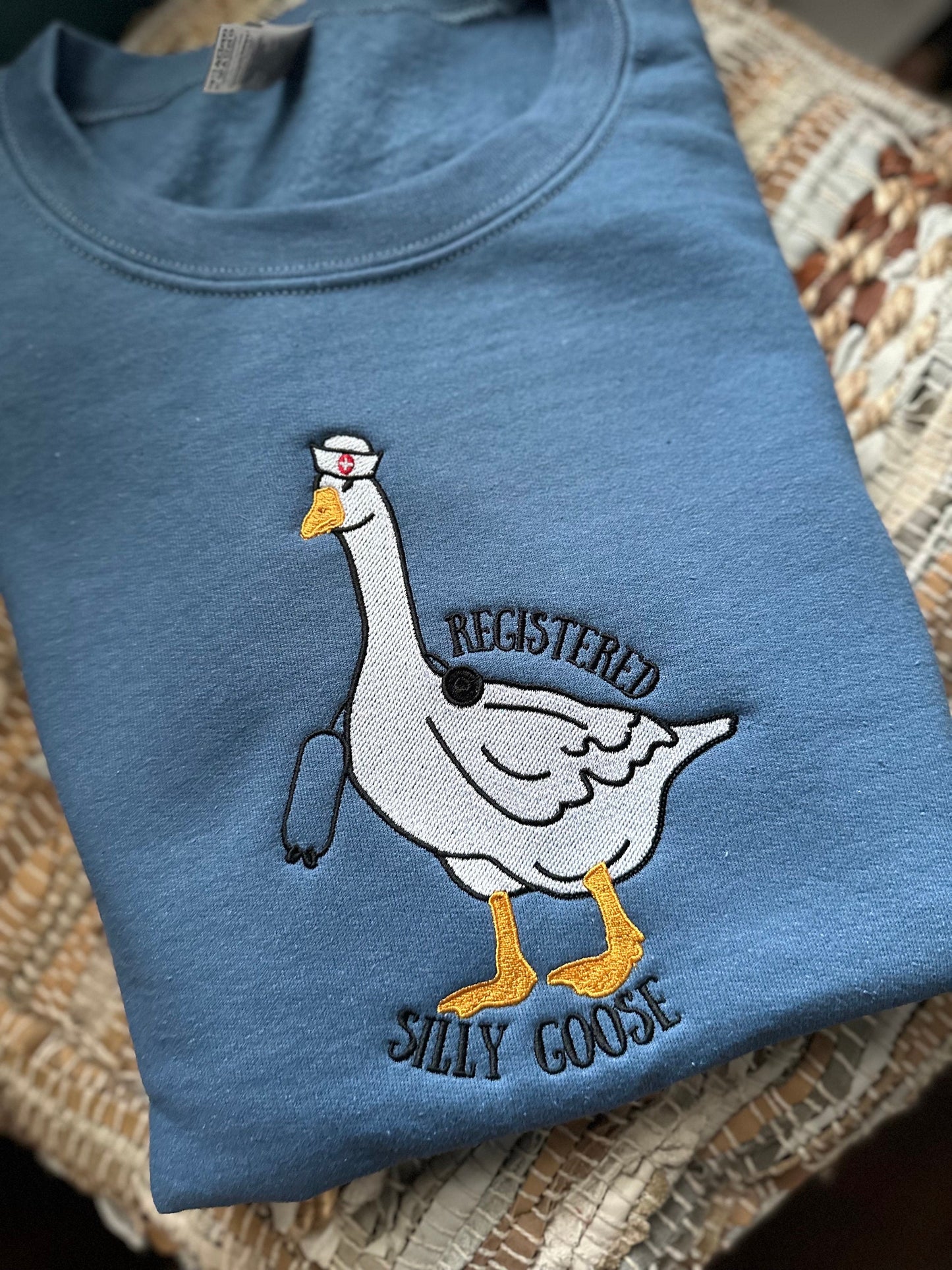 Embroidered Registered Silly Goose nurse sweatshirt - funny nurse sweatshirt - personalize nurse crewneck - nurse gift - RN sweatshirt