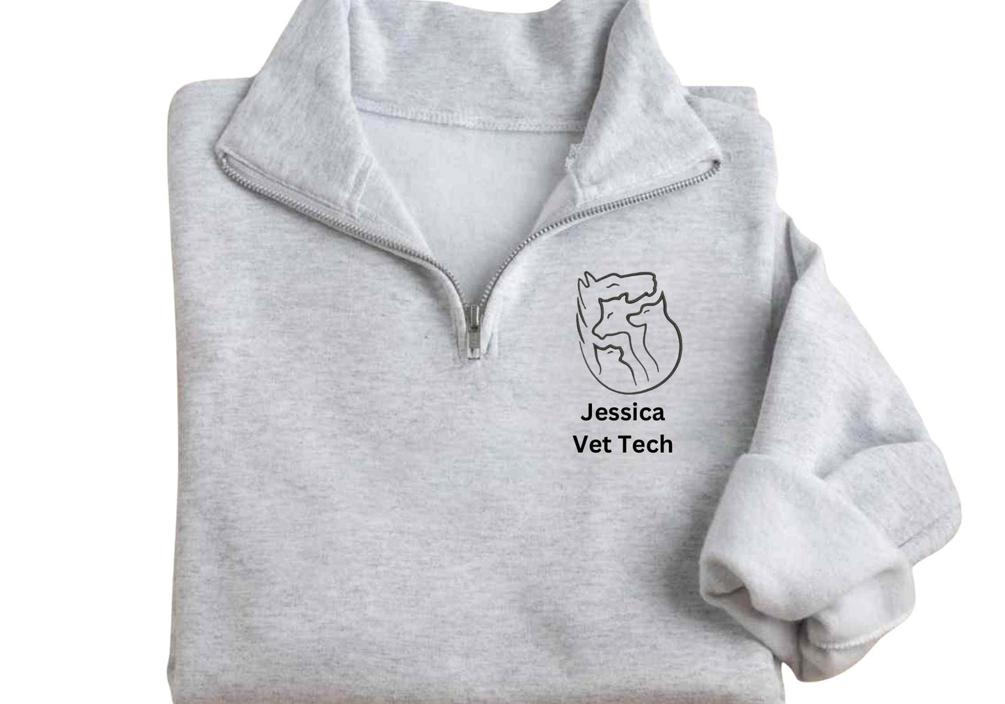Custom Embroidered vet tech quarter zip - veterinarian medicine Jacket - animal hospital jacket - vet tech pullover - vet office quarter zip