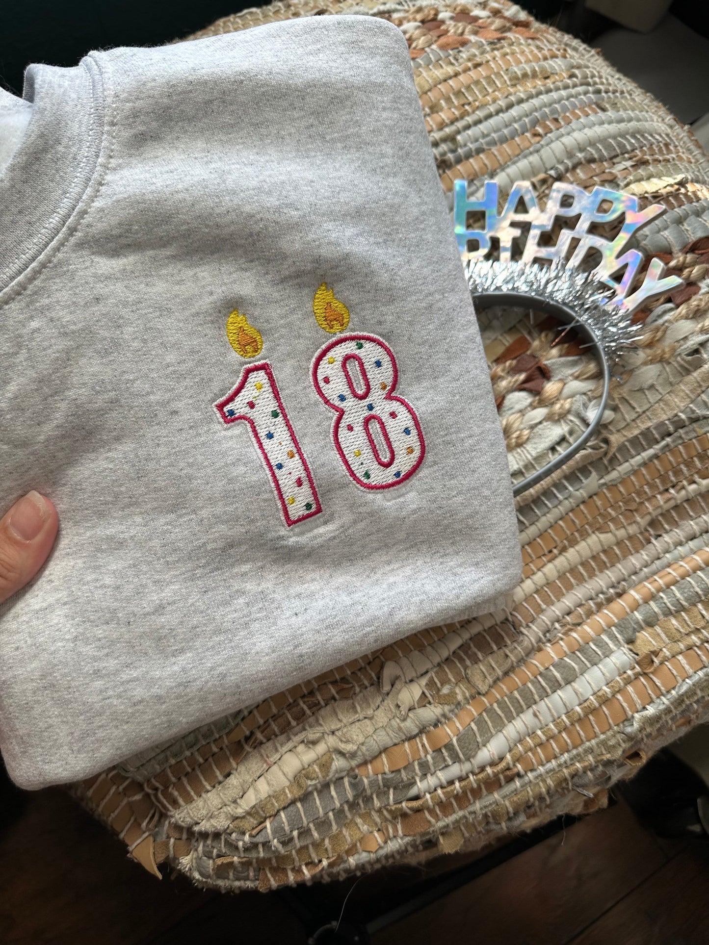Embroidered birthday candle keepsake sweatshirt, birthday gift, personalized birthday sweatshirt, custom birthday sweatshirt