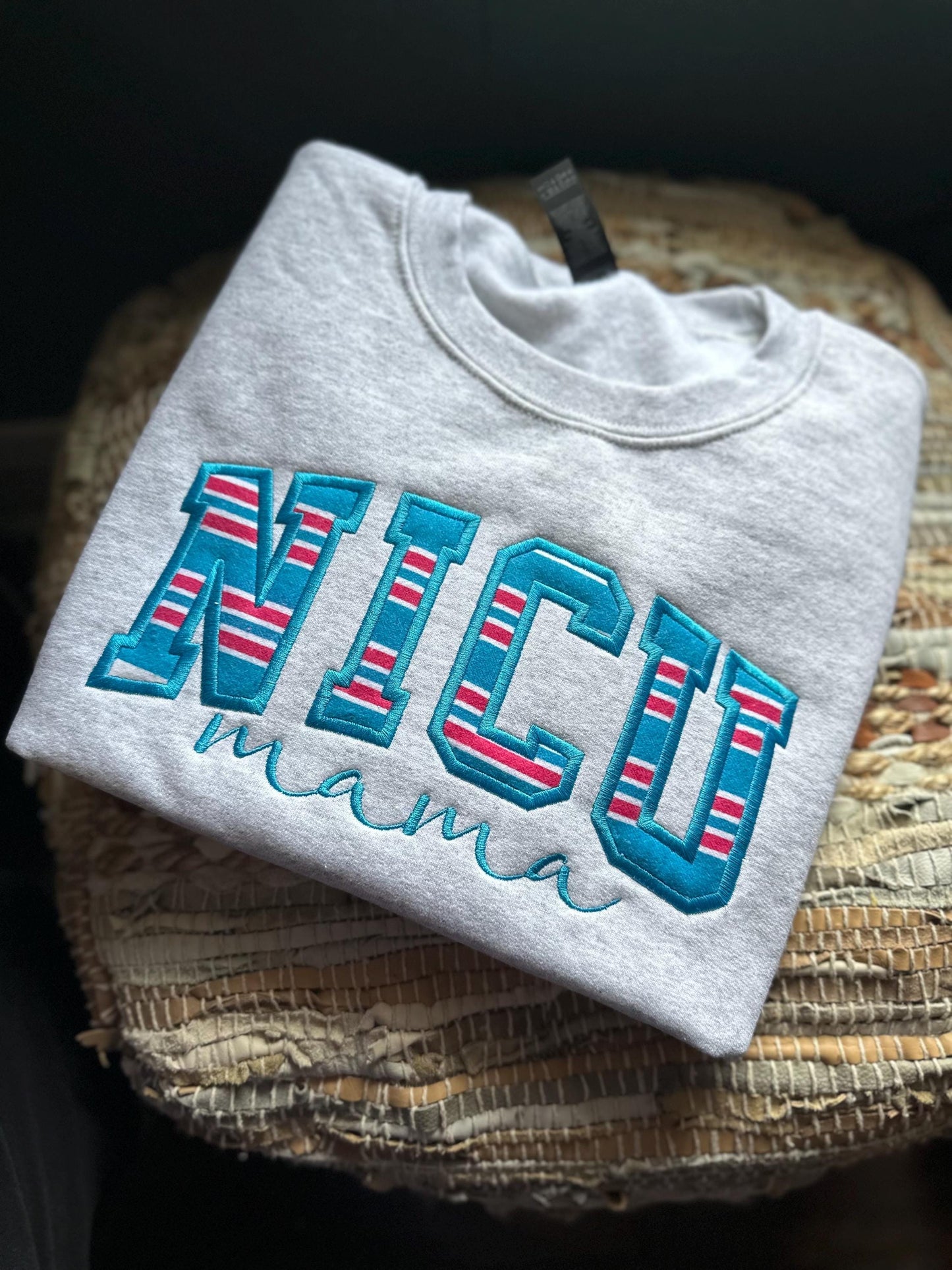 Embroidered hospital blanket NICU mama sweatshirt - Appliqué mama sweatshirt - personalize mom crewneck - personalized NICU mom gift