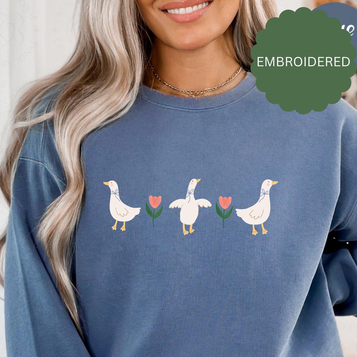 Silly Goose Sweatshirt Embroidered Comfort Colors - Cute Goose Sweatshirt - Embroidered Crewneck Goose - Gift Funny Goose Gift