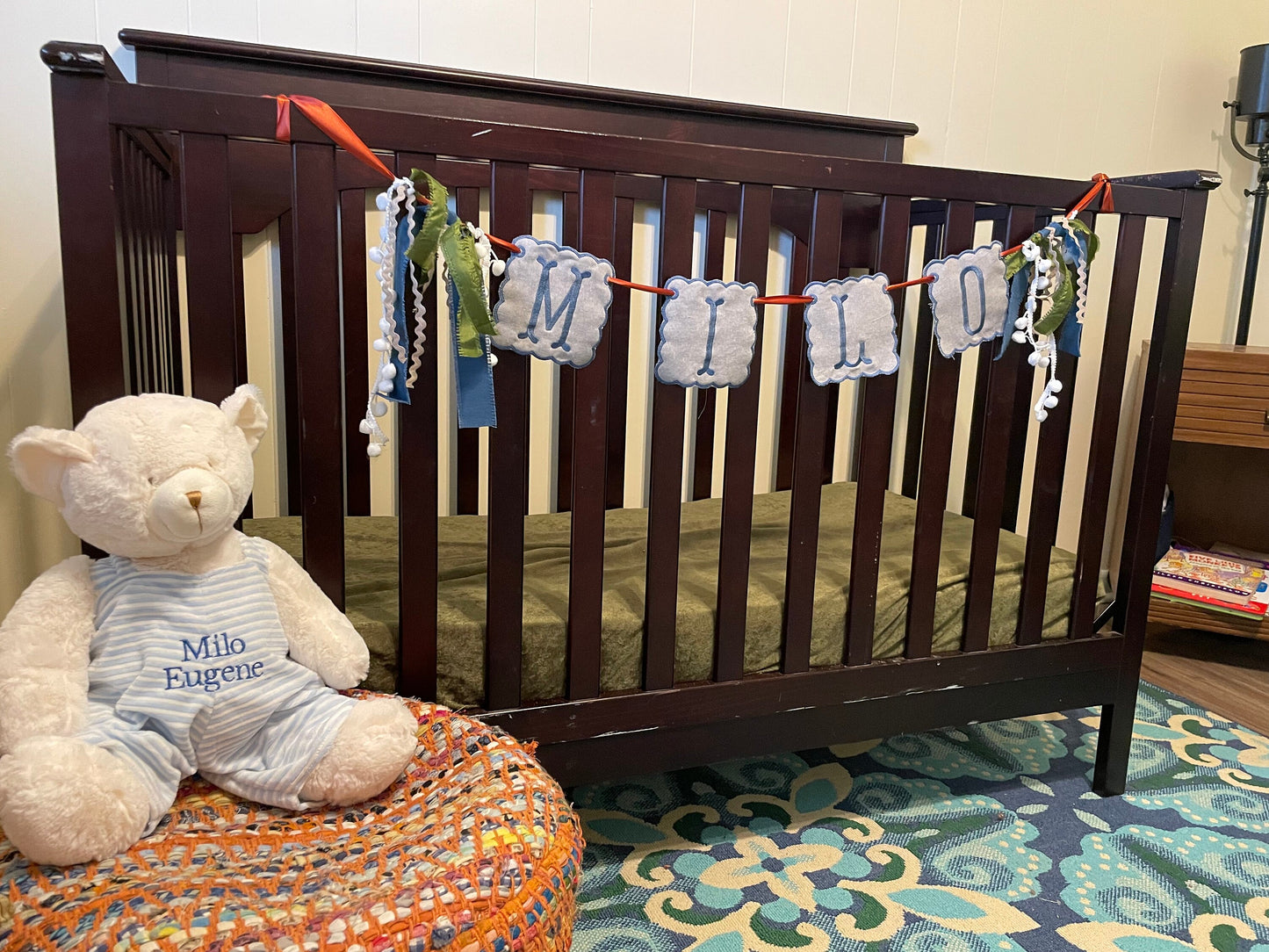 Baby boy Crib Embroidered Banner - Embroidered Name banner - Baby shower decor banner - personalized name banner - boy nursery decor