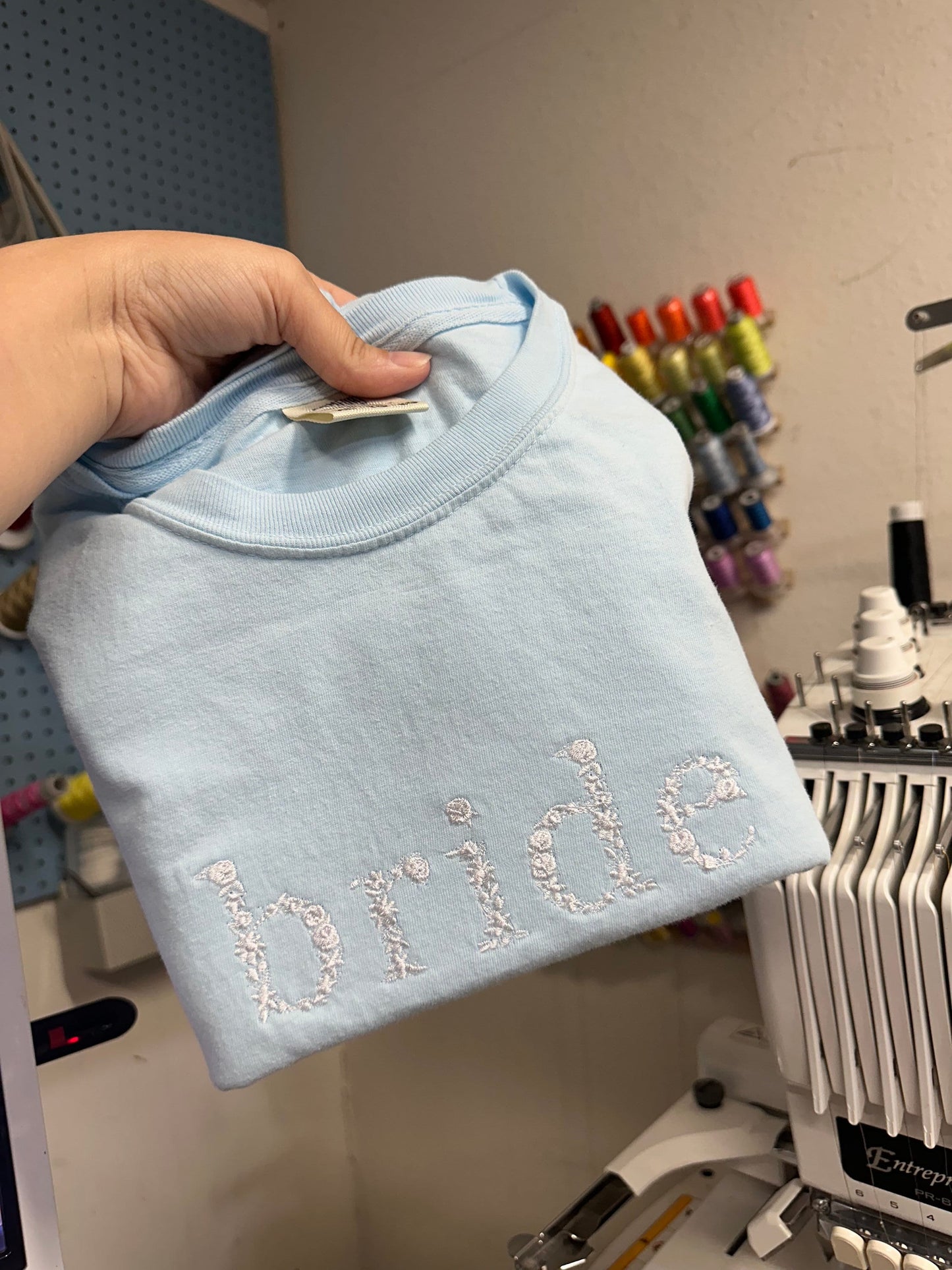 Embroidered Floral Bride Shirt - Domething Blue Shirt - Bride gift - Bridal shower gift - engagement shower gift - honeymoon shirt
