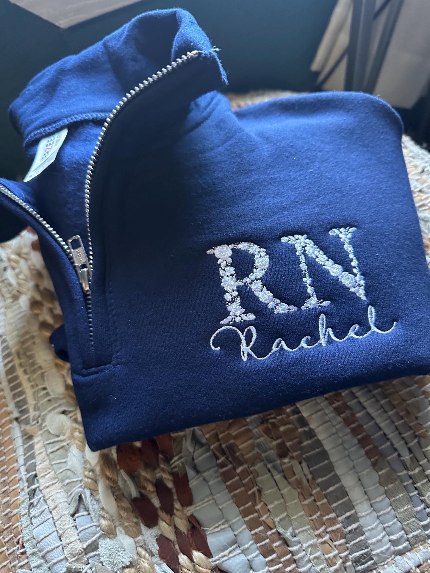 Custom Embroidered nurse quarter zip - Floral RN Jacket - Floral Nurse jacket - personalized quarter zip floral zip jack - nurse gift