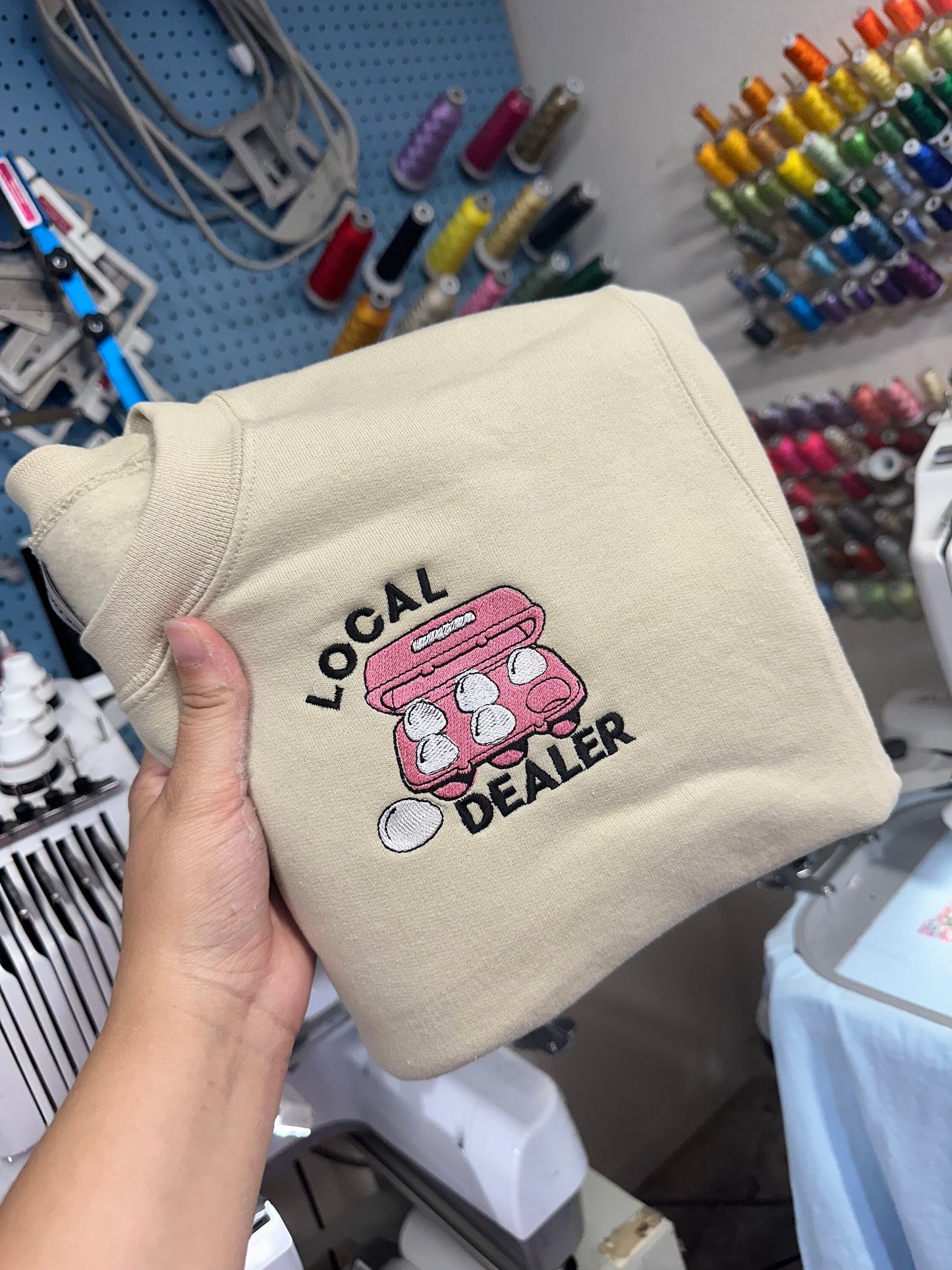 Embroidered Egg Local dealer sweatshirt - embroidered chicken shirt - gift for chicken lovers - chicken mama - chicken egg shirt