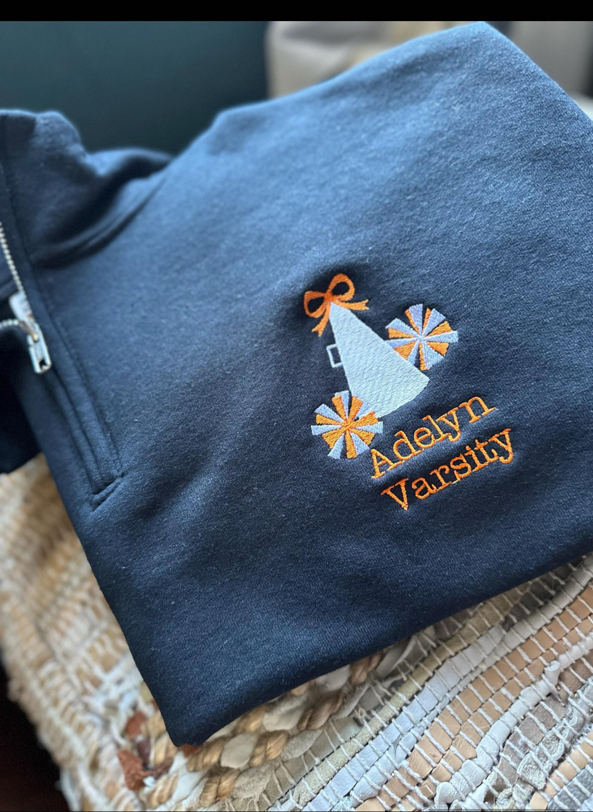 Embroidered Cheer Mom Quarter Zip - Cheerleader pullover - personalize varsity pullover - Megaphone and pom pom Quarter zip -Cheer sweatshir